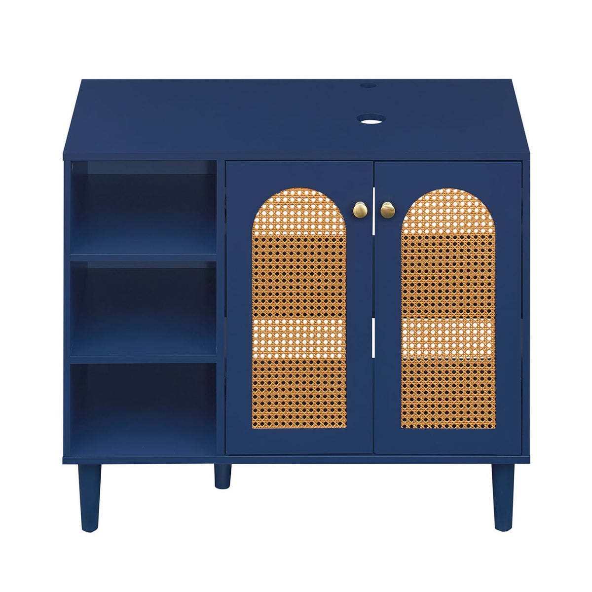 36" Boho Under Sink Cabinet - Navy Rattan Base for Vessel Sinks-Floor Cabinets-DECOROLALA