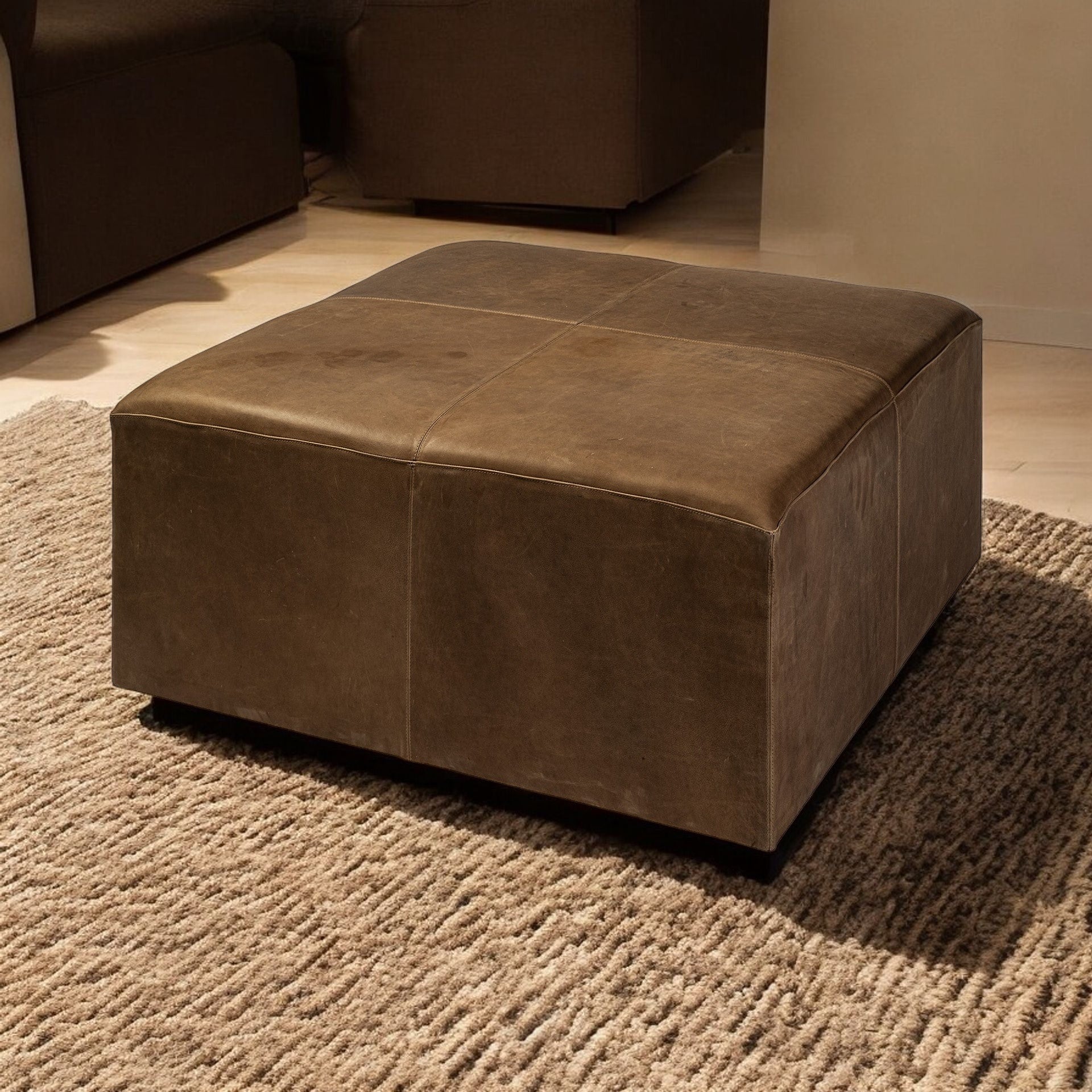 36" Brown Faux Leather Cube Ottoman-Ottomans-DECOROLALA
