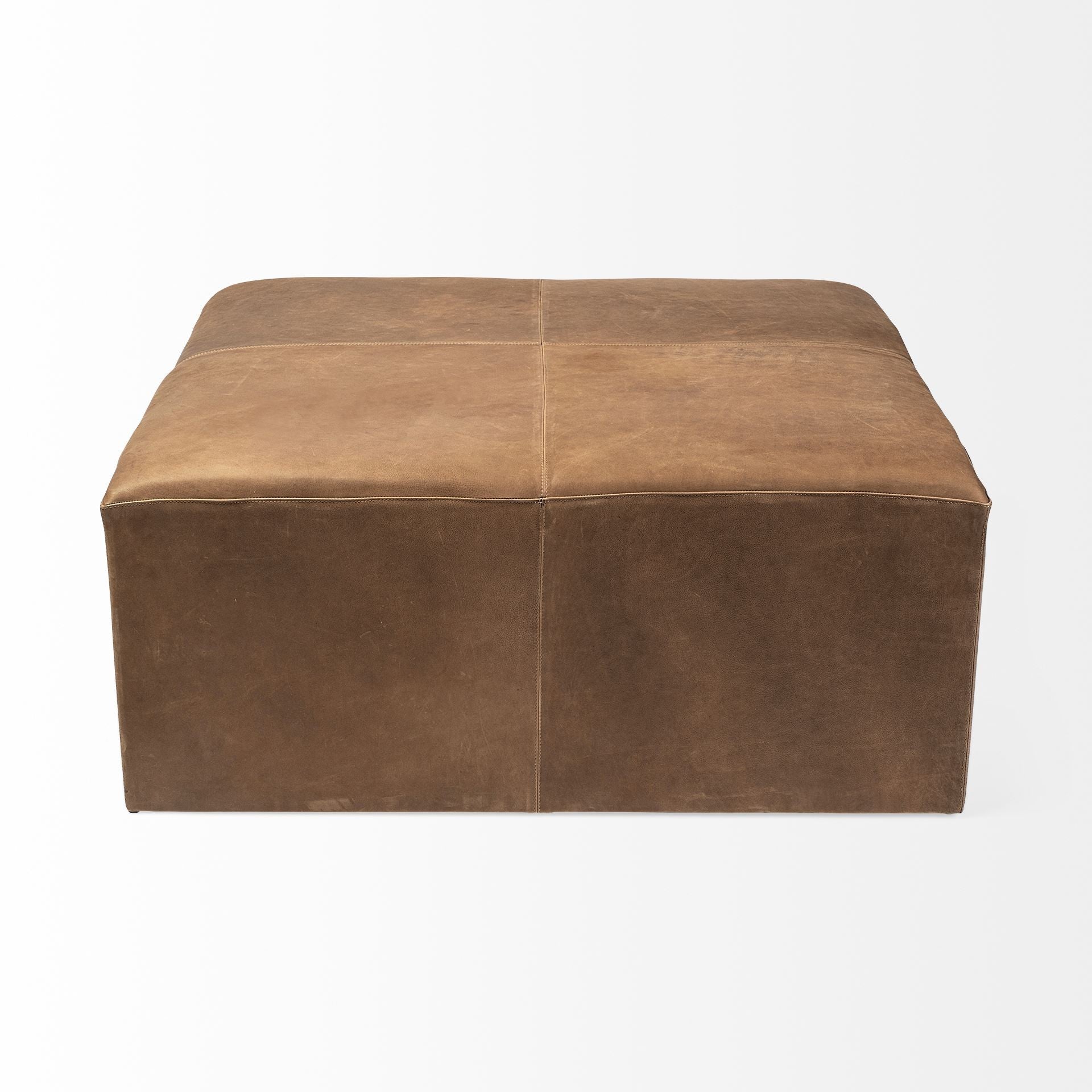 36" Brown Faux Leather Cube Ottoman-Ottomans-DECOROLALA