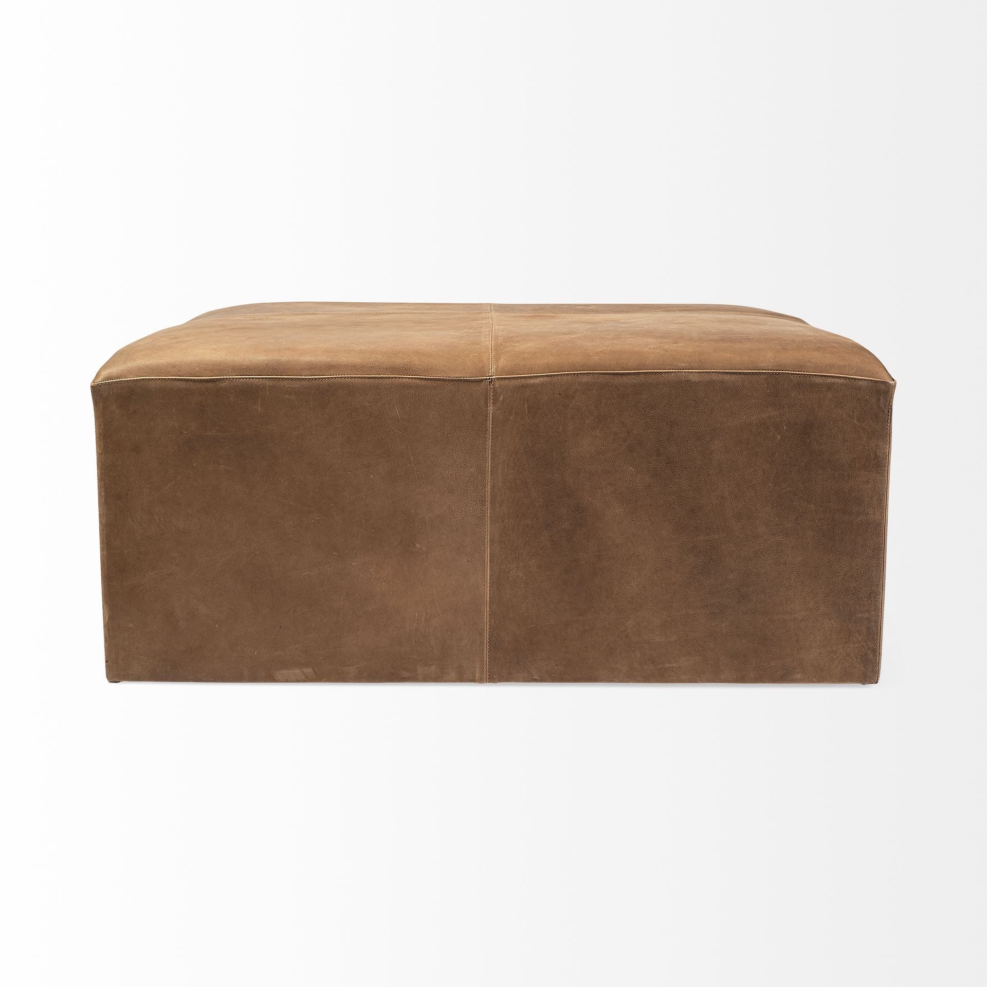 36" Brown Faux Leather Cube Ottoman-Ottomans-DECOROLALA