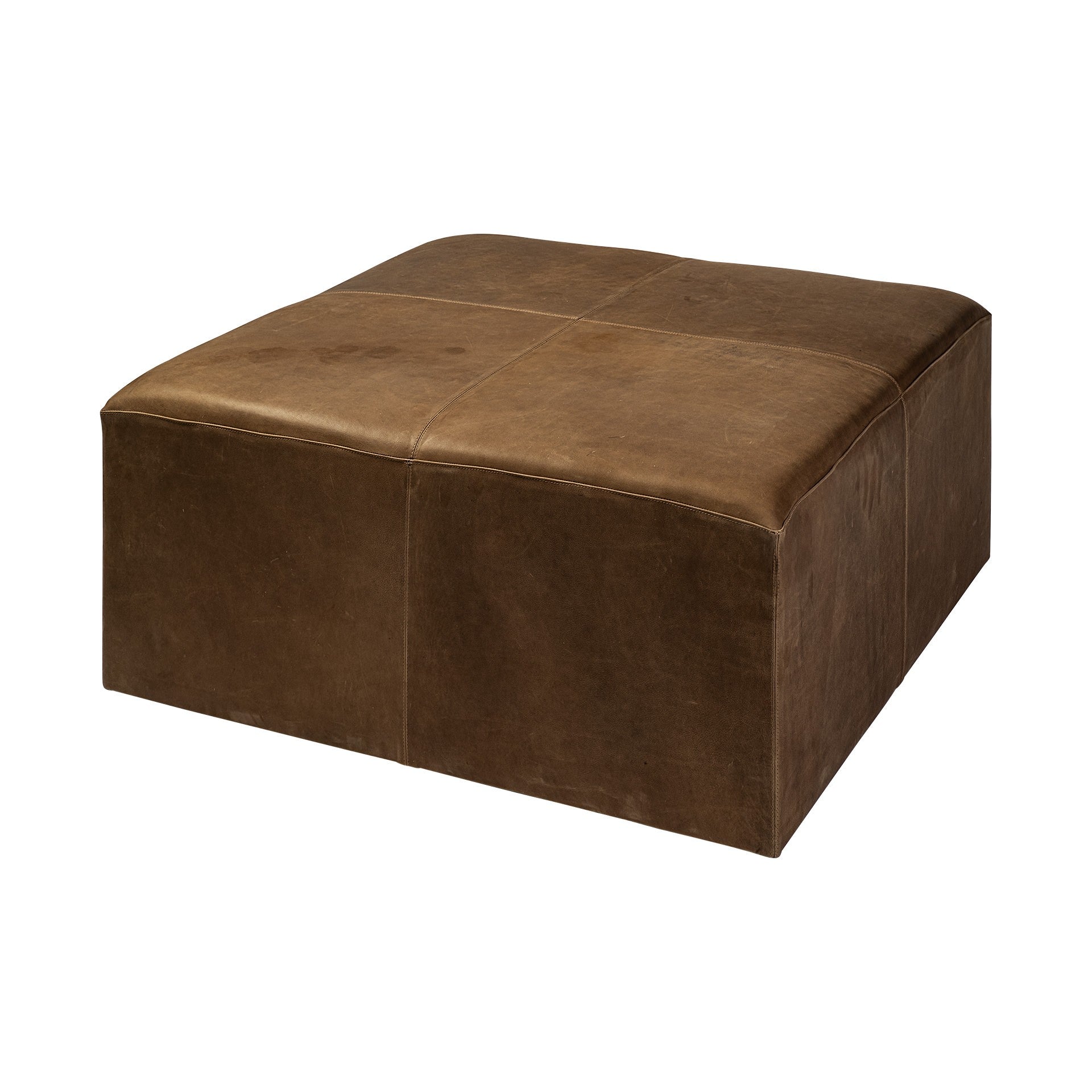 36" Brown Faux Leather Cube Ottoman-Ottomans-DECOROLALA