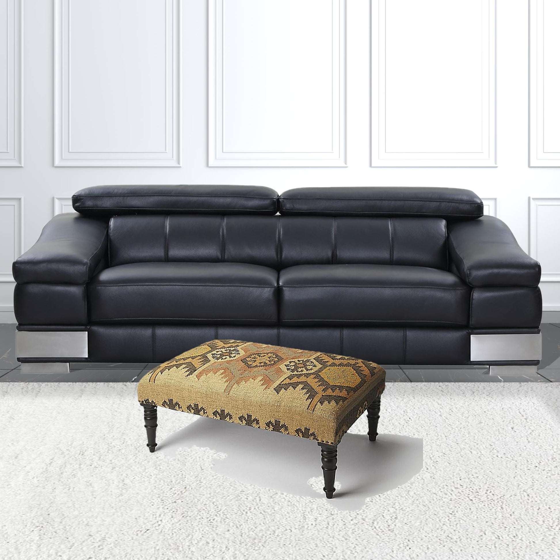 36" Brown Linen Footstool Ottoman-Ottomans-DECOROLALA