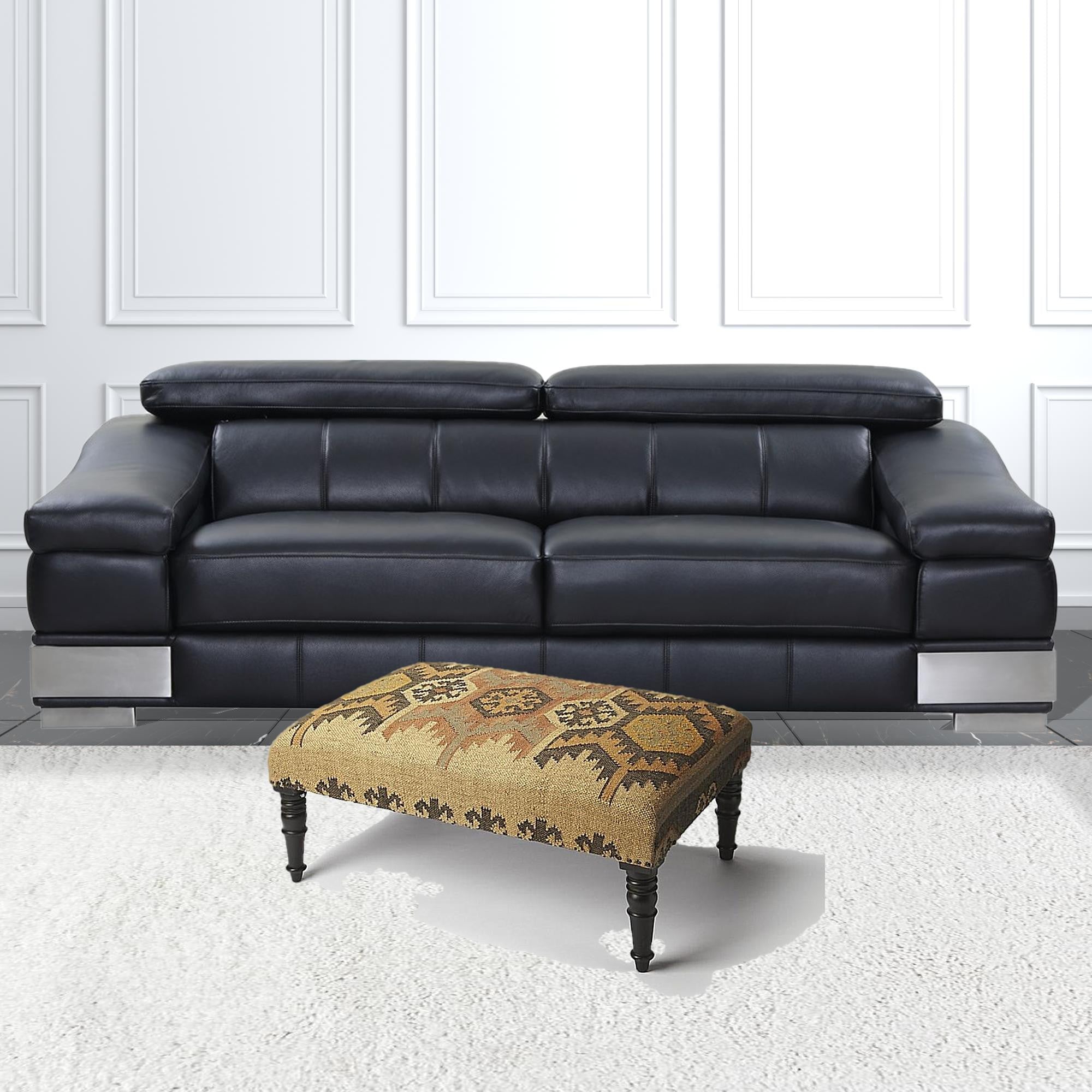 36" Brown Linen Footstool Ottoman-Ottomans-DECOROLALA