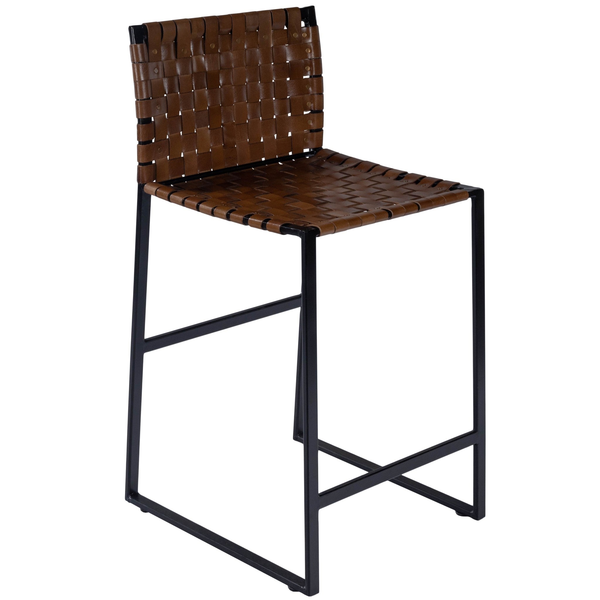 36" Brown and Black Leather and Iron Bar Chair-Bar Chairs-DECOROLALA