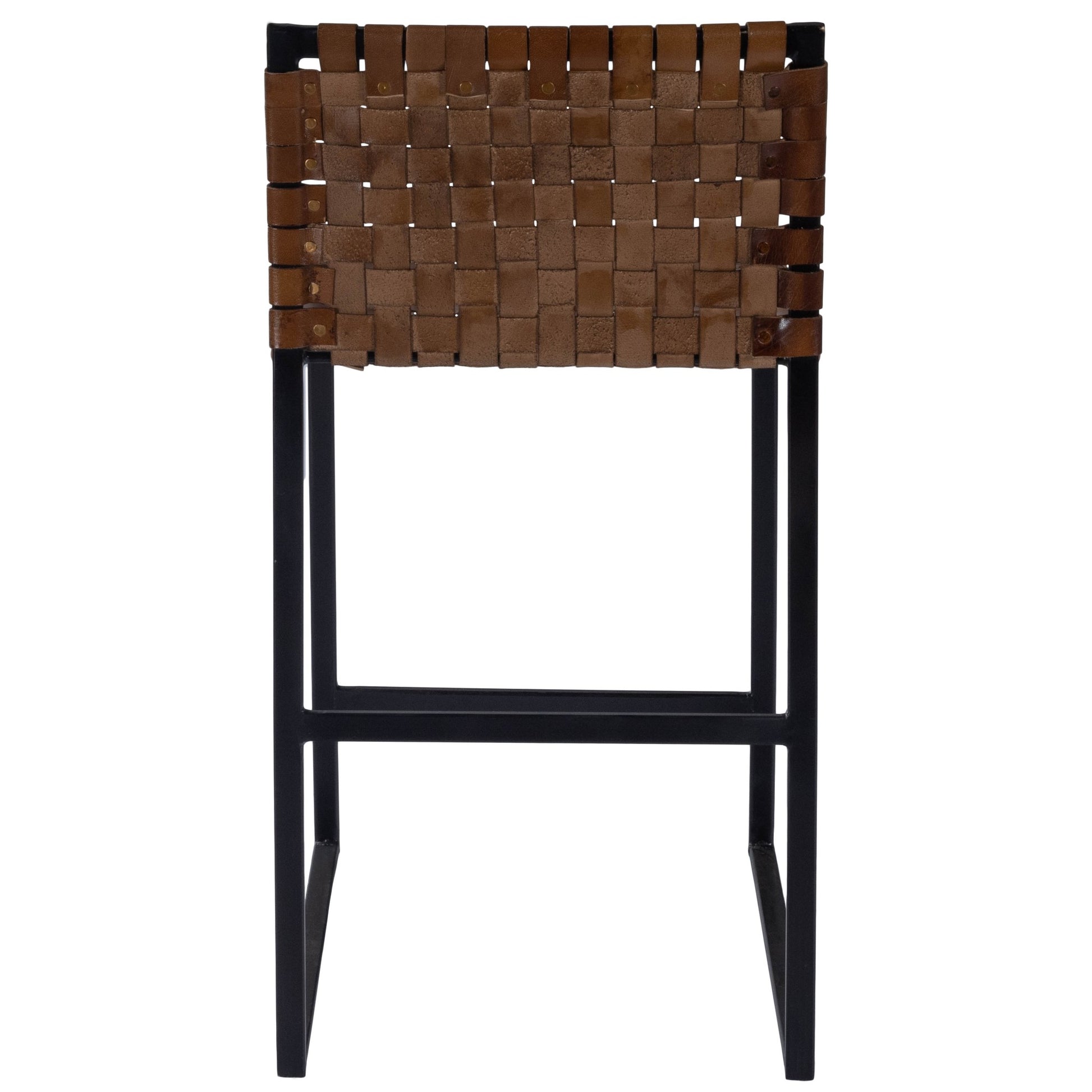 36" Brown and Black Leather and Iron Bar Chair-Bar Chairs-DECOROLALA