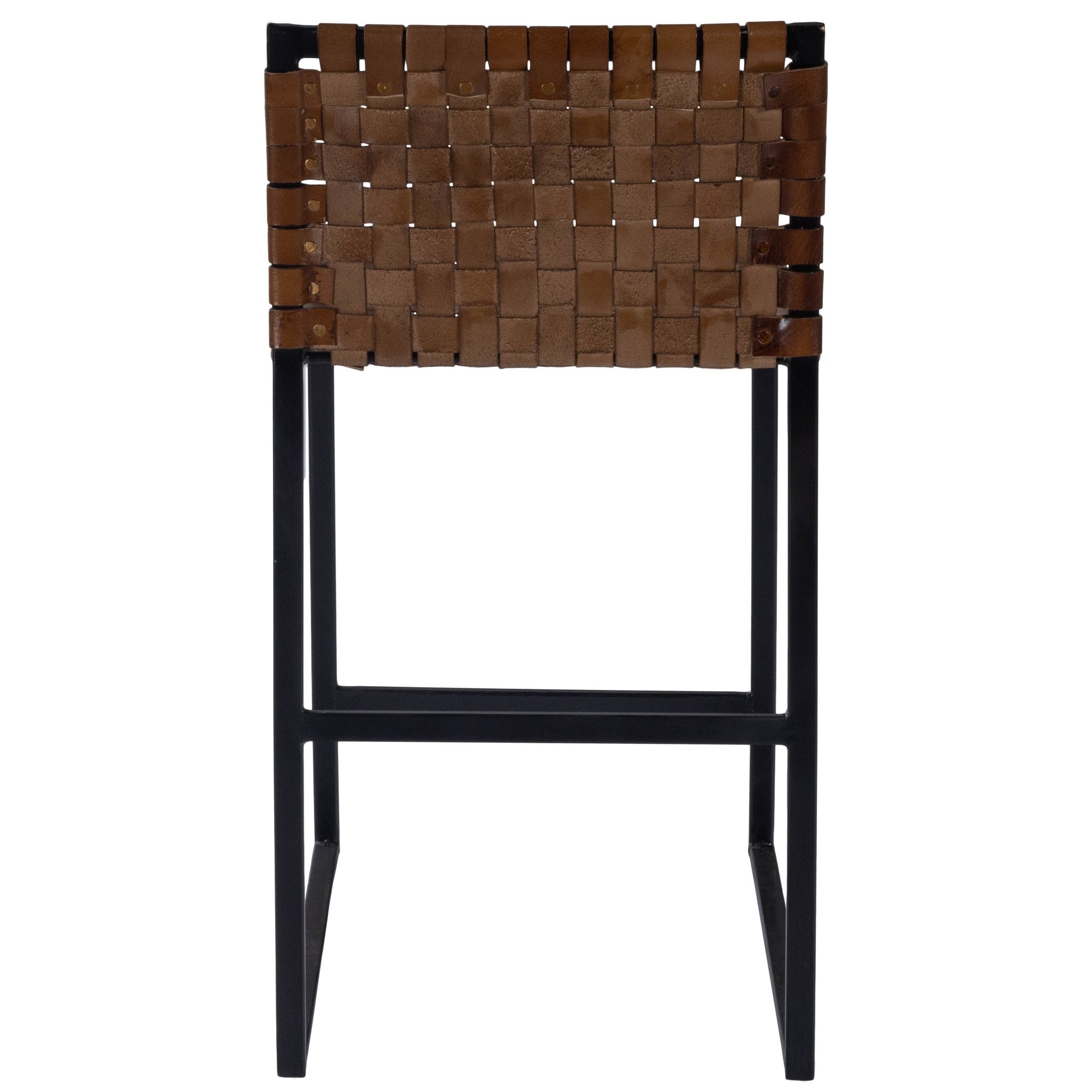 36" Brown and Black Leather and Iron Bar Chair-Bar Chairs-DECOROLALA