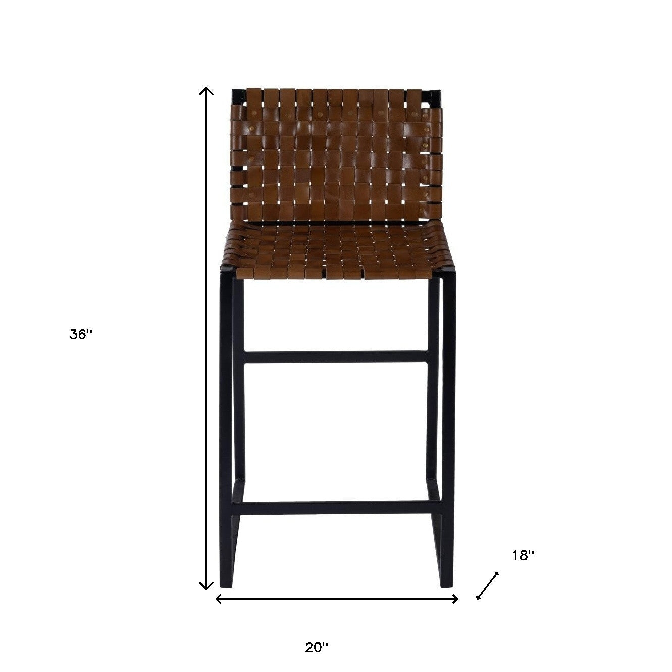 36" Brown and Black Leather and Iron Bar Chair-Bar Chairs-DECOROLALA