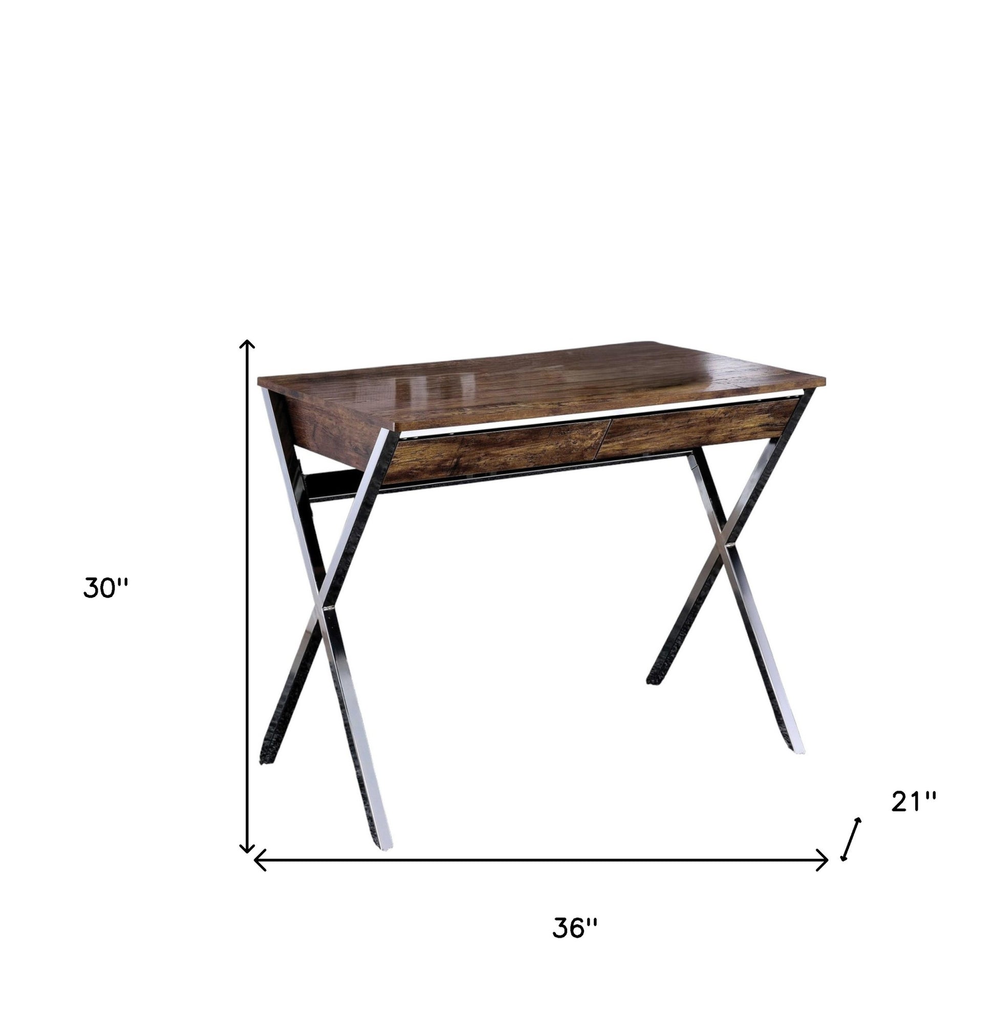 36" Brown and Silver Writing Desk With Two Drawers-Desks-DECOROLALA