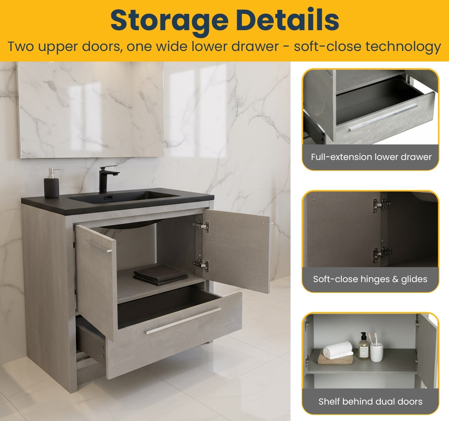 36" Cement Freestanding Bathroom Vanity with Black Quartz Engineered Countertop-Migration_Bathroom Vanities-DECOROLALA