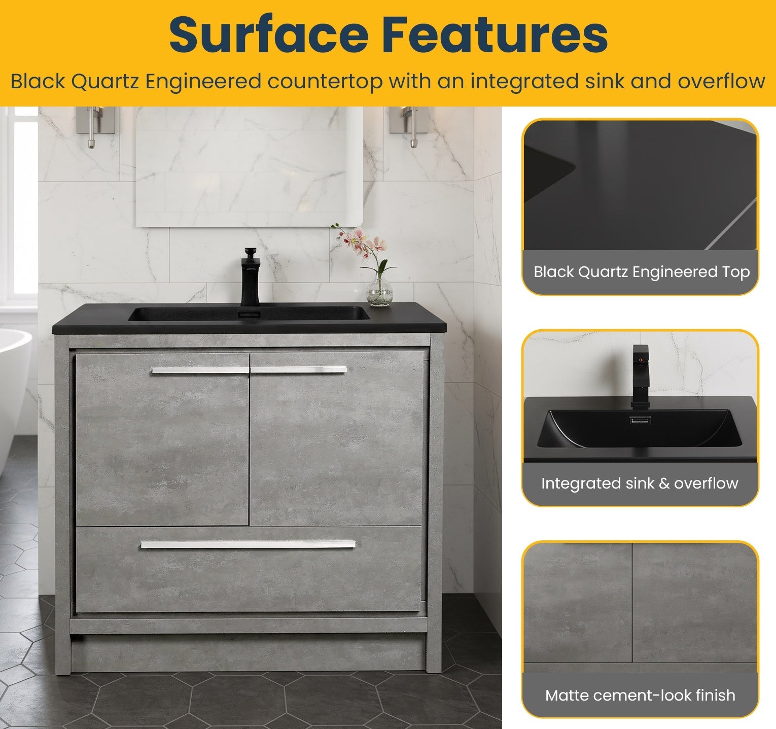 36" Cement Freestanding Bathroom Vanity with Black Quartz Engineered Countertop-Migration_Bathroom Vanities-DECOROLALA