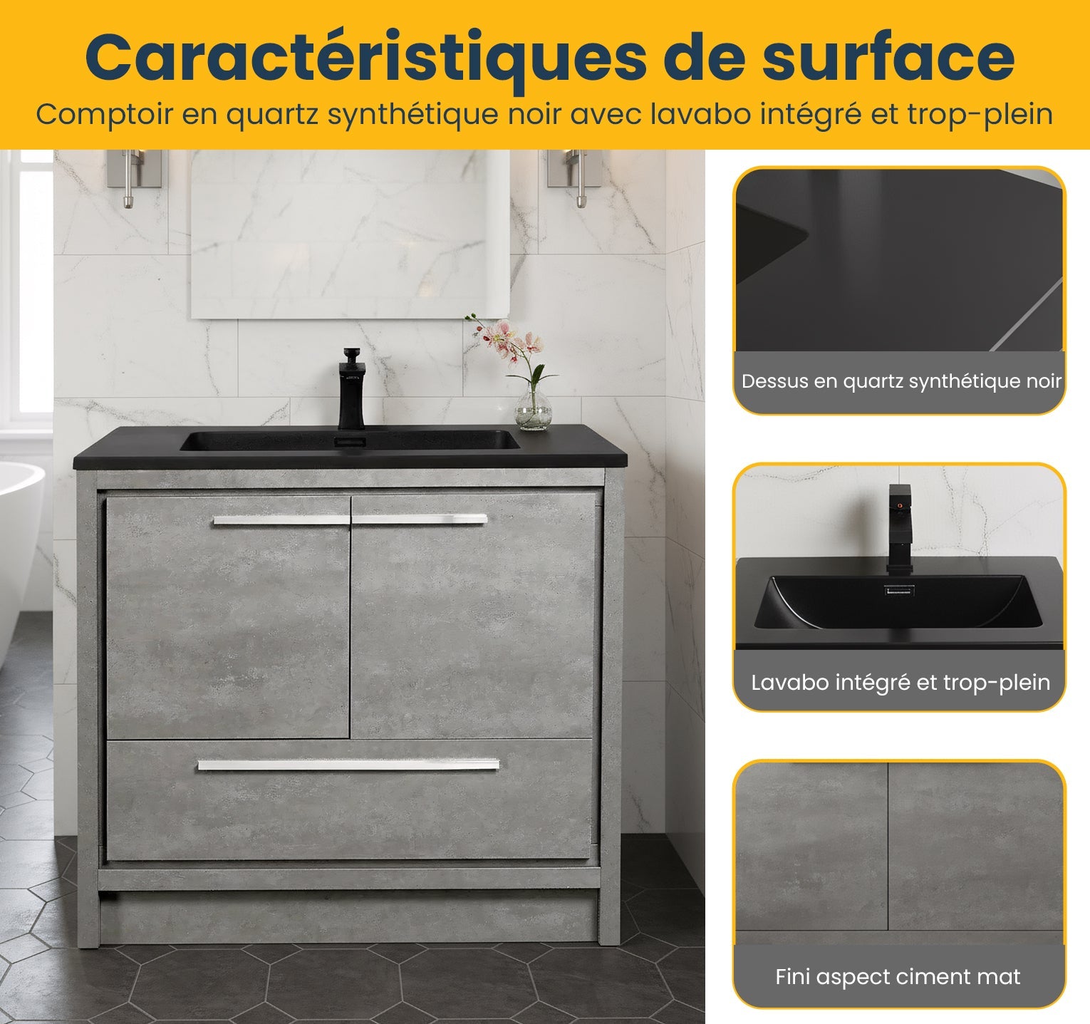 36" Cement Freestanding Bathroom Vanity with Black Quartz Engineered Countertop-Migration_Bathroom Vanities-DECOROLALA