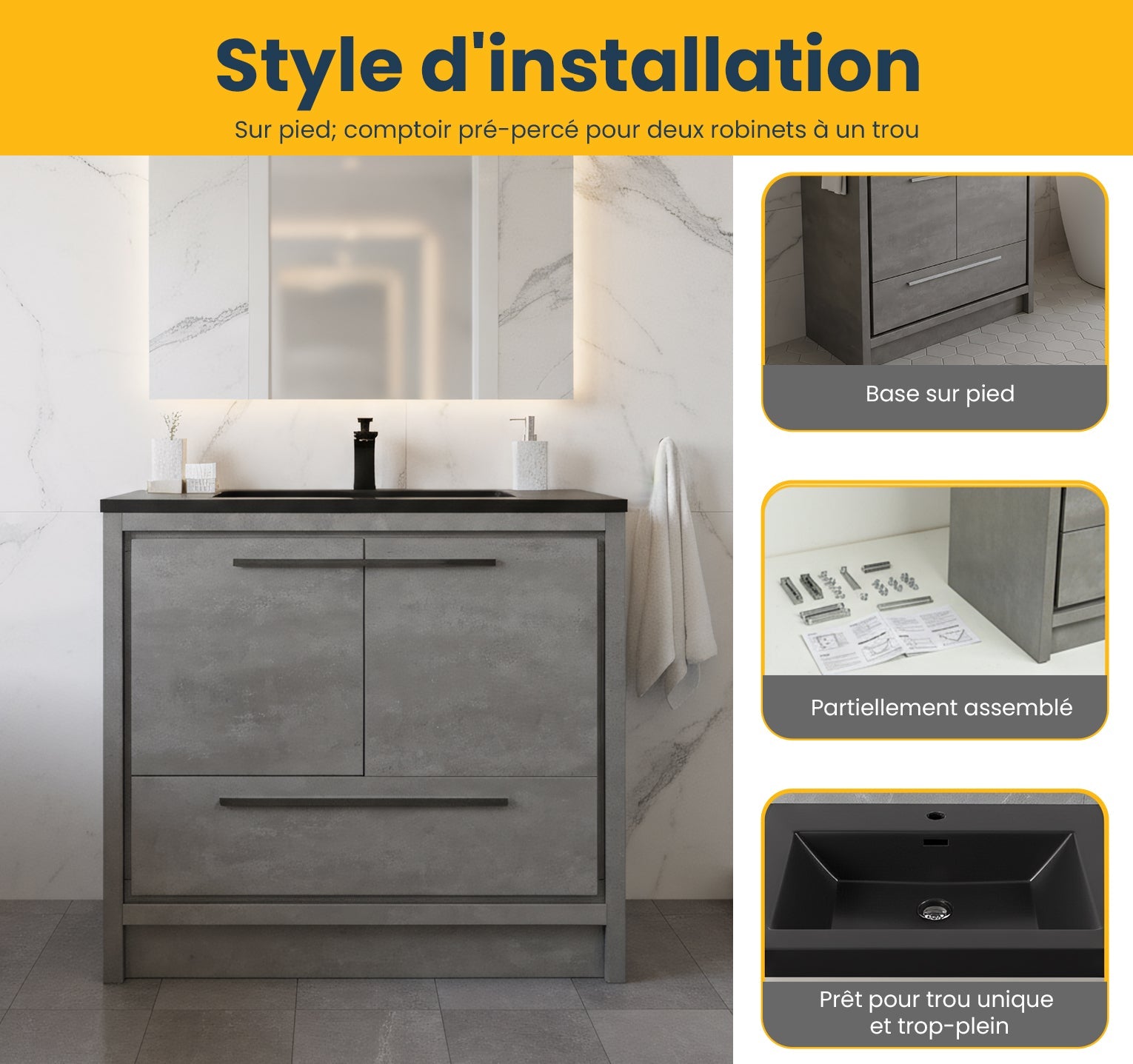 36" Cement Freestanding Bathroom Vanity with Black Quartz Engineered Countertop-Migration_Bathroom Vanities-DECOROLALA