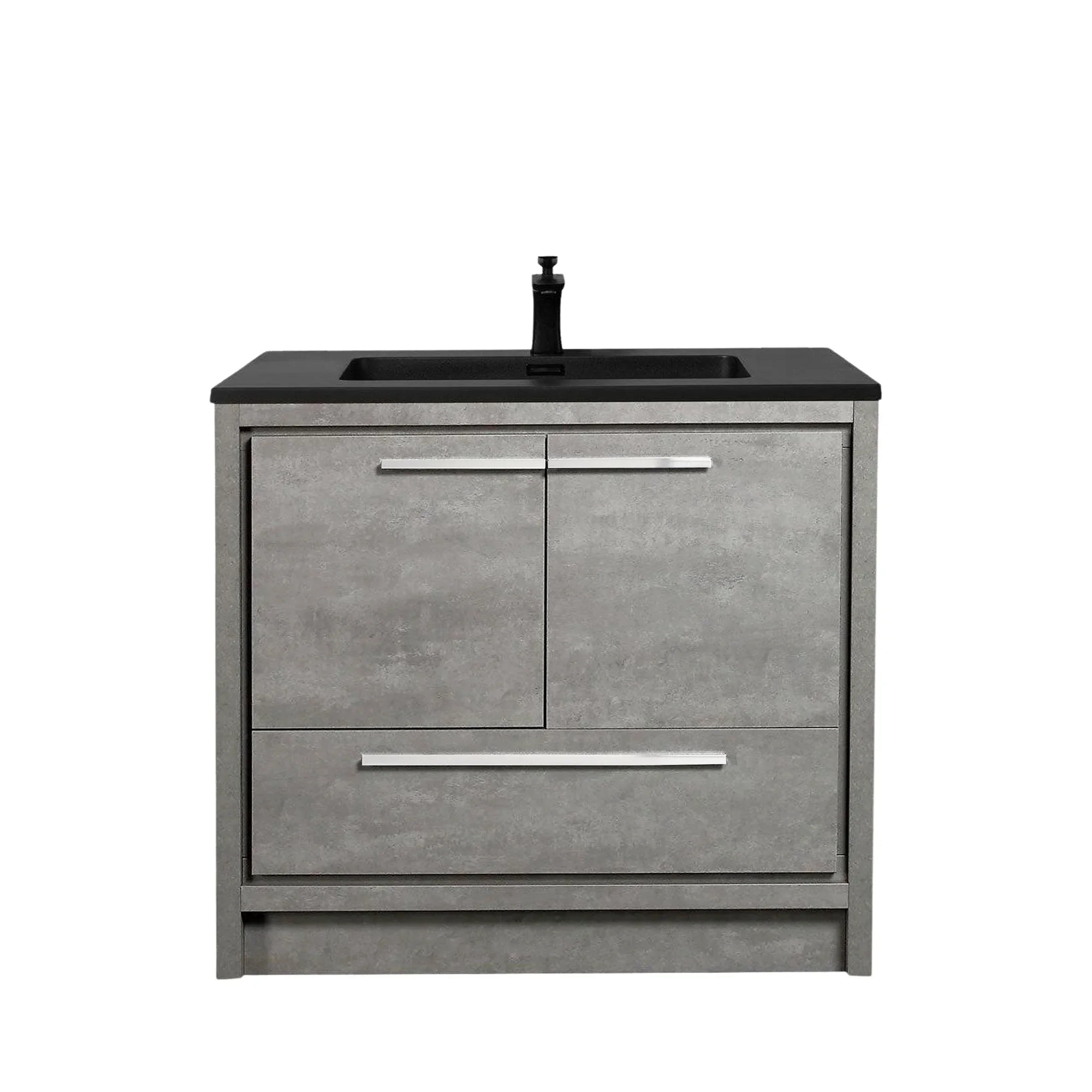 36" Cement Freestanding Bathroom Vanity with Black Quartz Engineered Countertop-Migration_Bathroom Vanities-DECOROLALA