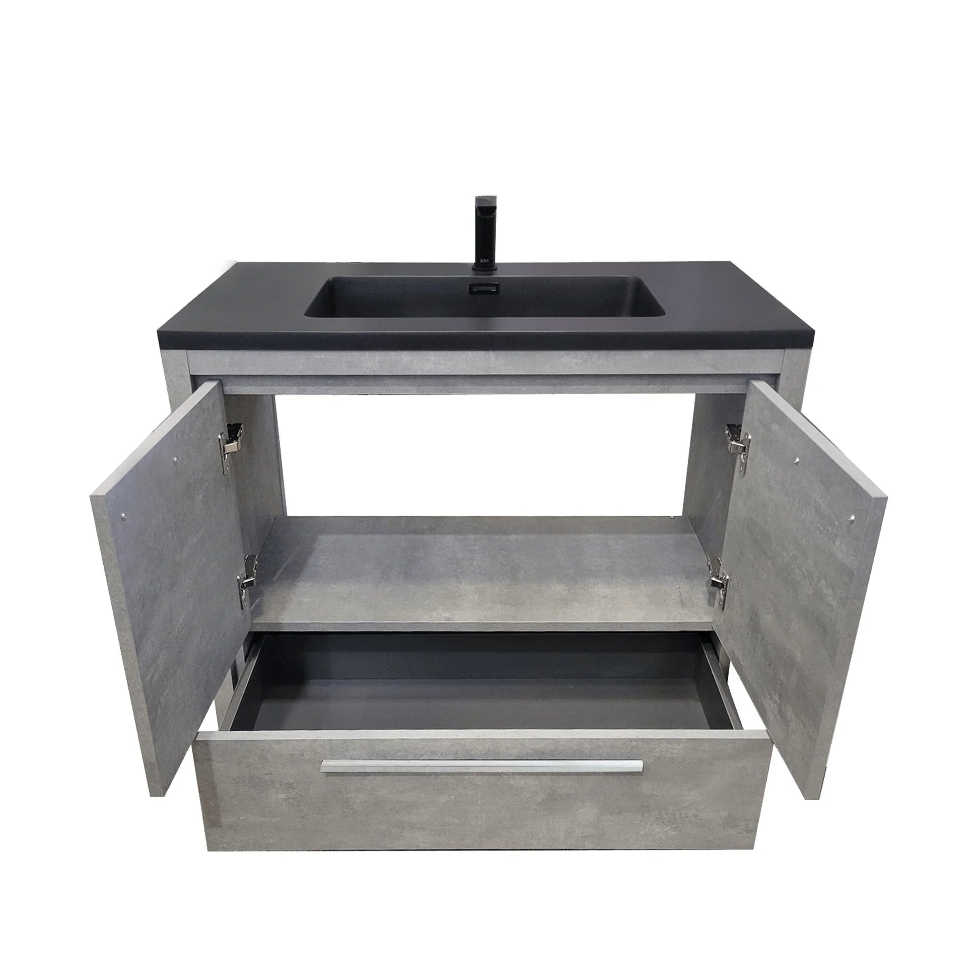 36" Cement Freestanding Bathroom Vanity with Black Quartz Engineered Countertop-Migration_Bathroom Vanities-DECOROLALA