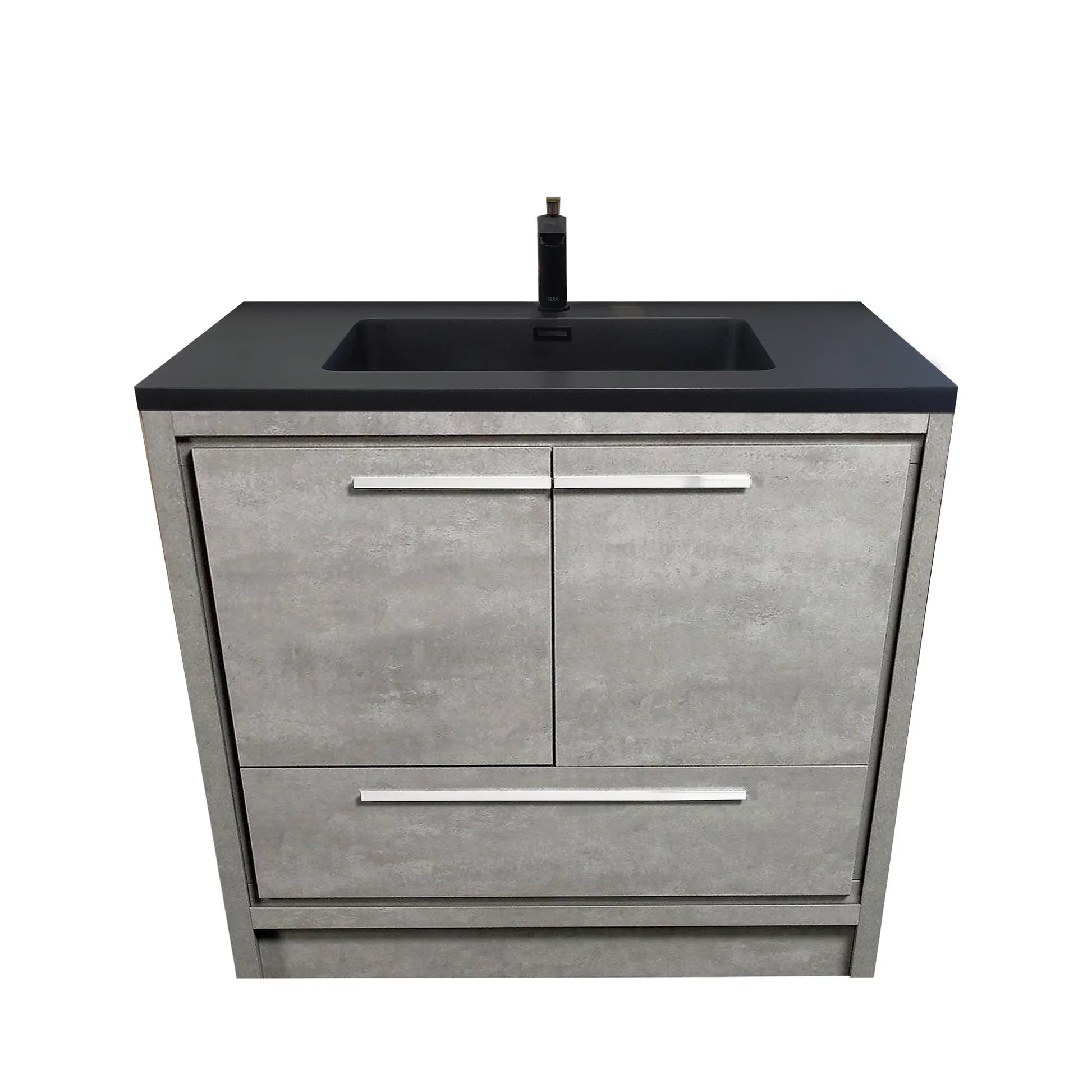 36" Cement Freestanding Bathroom Vanity with Black Quartz Engineered Countertop-Migration_Bathroom Vanities-DECOROLALA