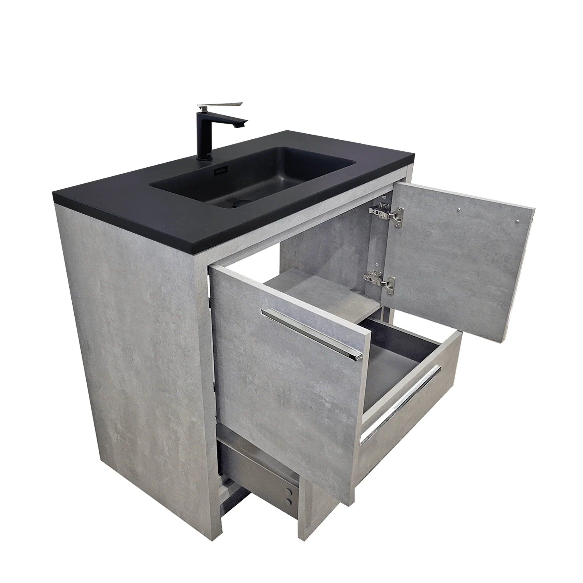 36" Cement Freestanding Bathroom Vanity with Black Quartz Engineered Countertop-Migration_Bathroom Vanities-DECOROLALA
