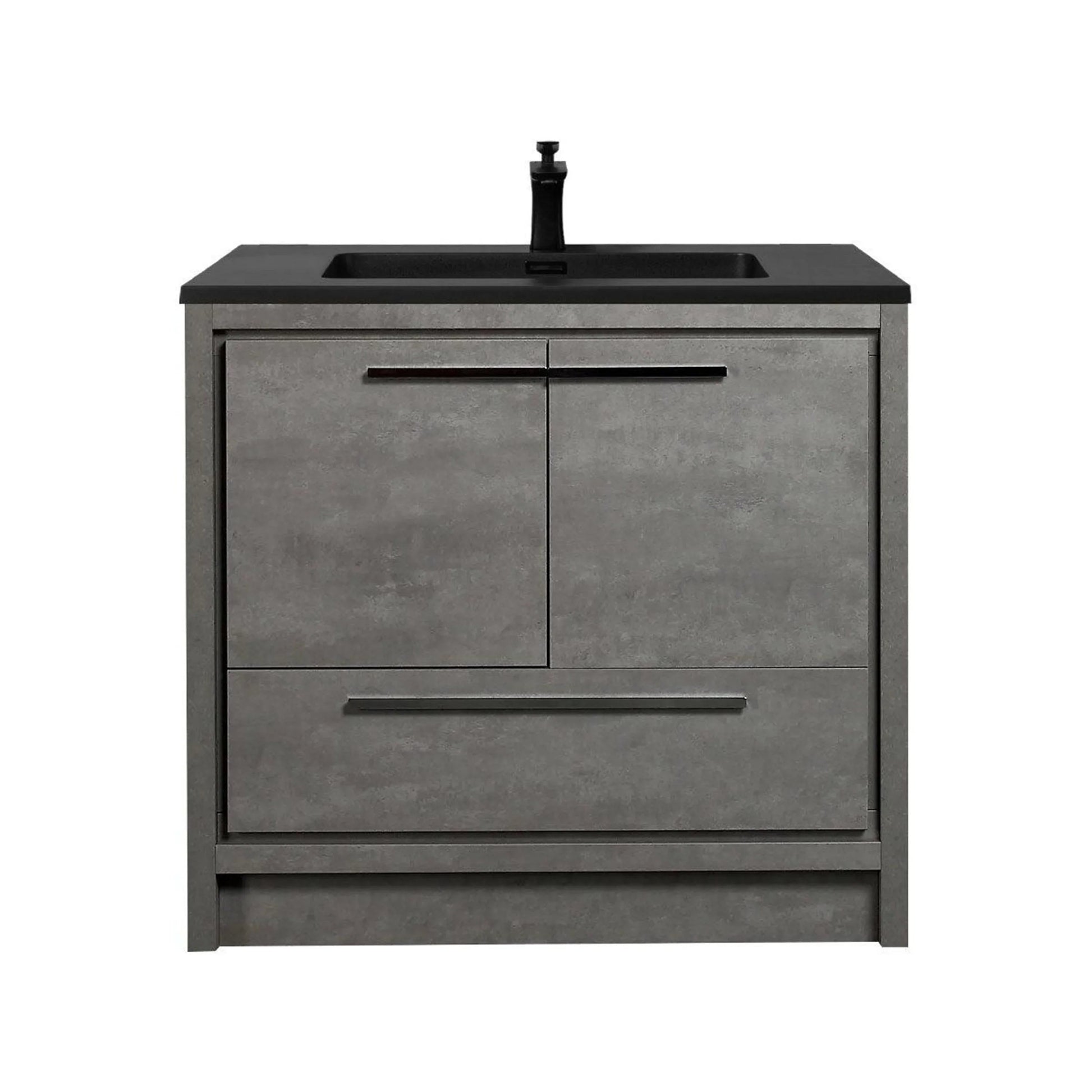 36" Cement Freestanding Bathroom Vanity with Black Quartz Engineered Countertop-Migration_Bathroom Vanities-DECOROLALA