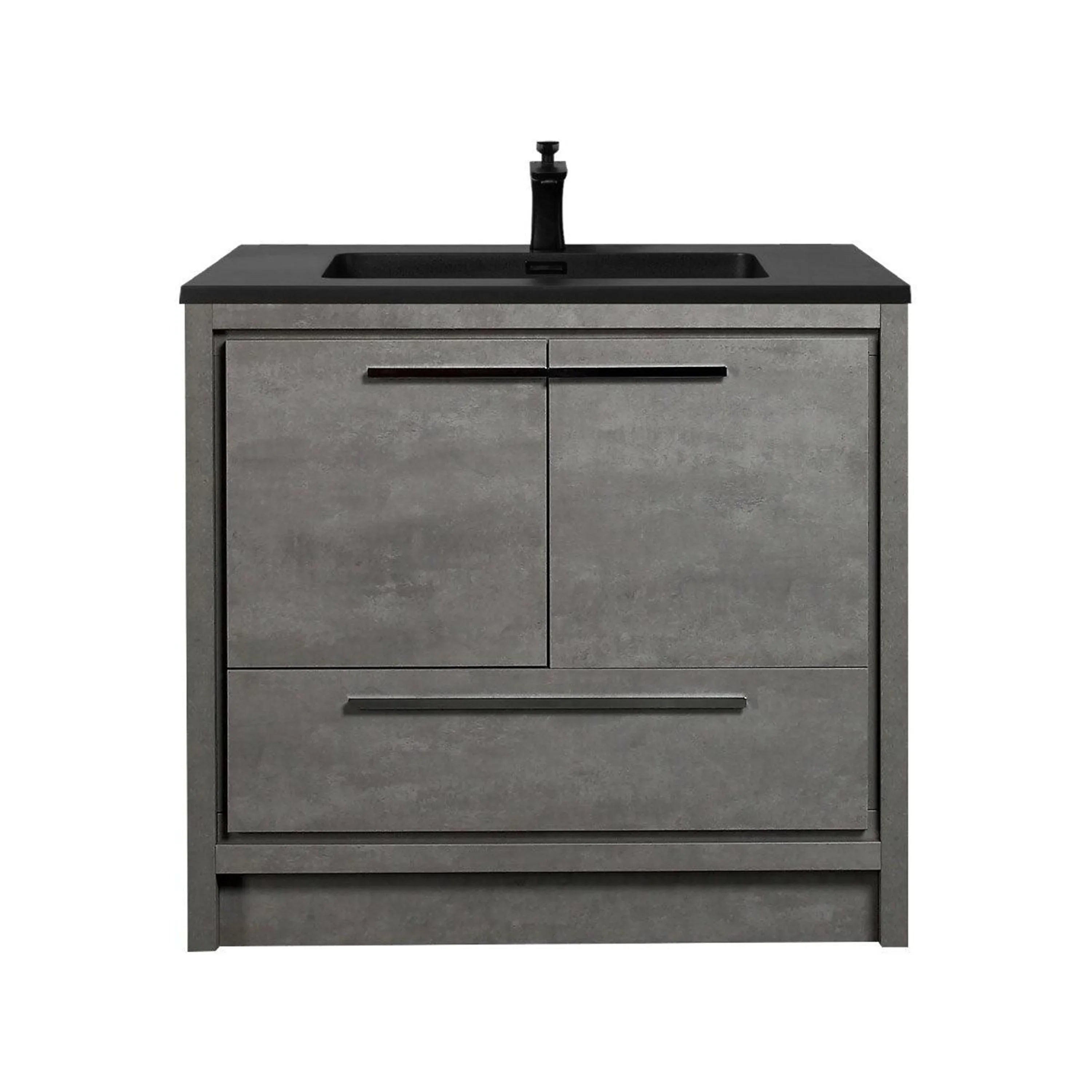 36" Cement Freestanding Bathroom Vanity with Black Quartz Engineered Countertop-Migration_Bathroom Vanities-DECOROLALA