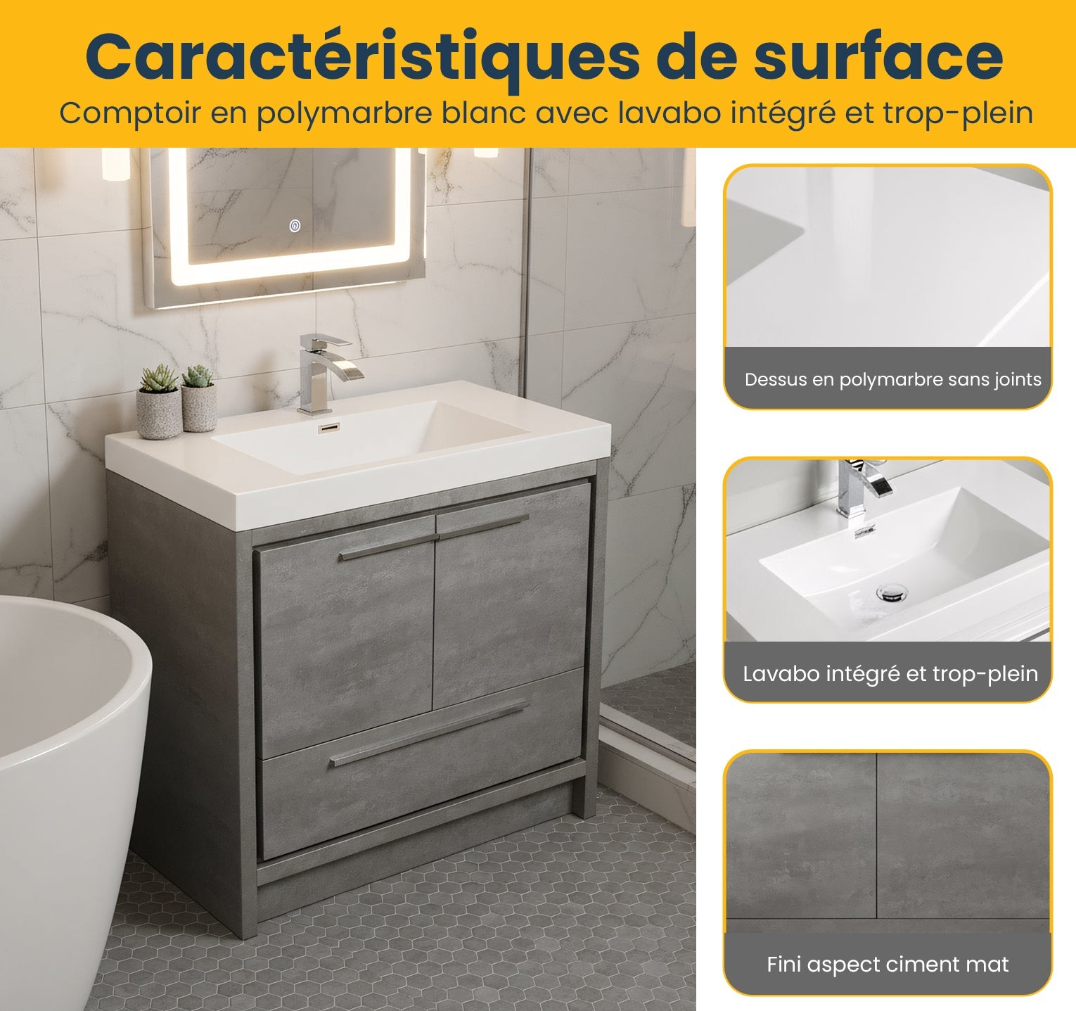 36" Cement Freestanding Bathroom Vanity with White Polymarble Countertop-Migration_Bathroom Vanities-DECOROLALA