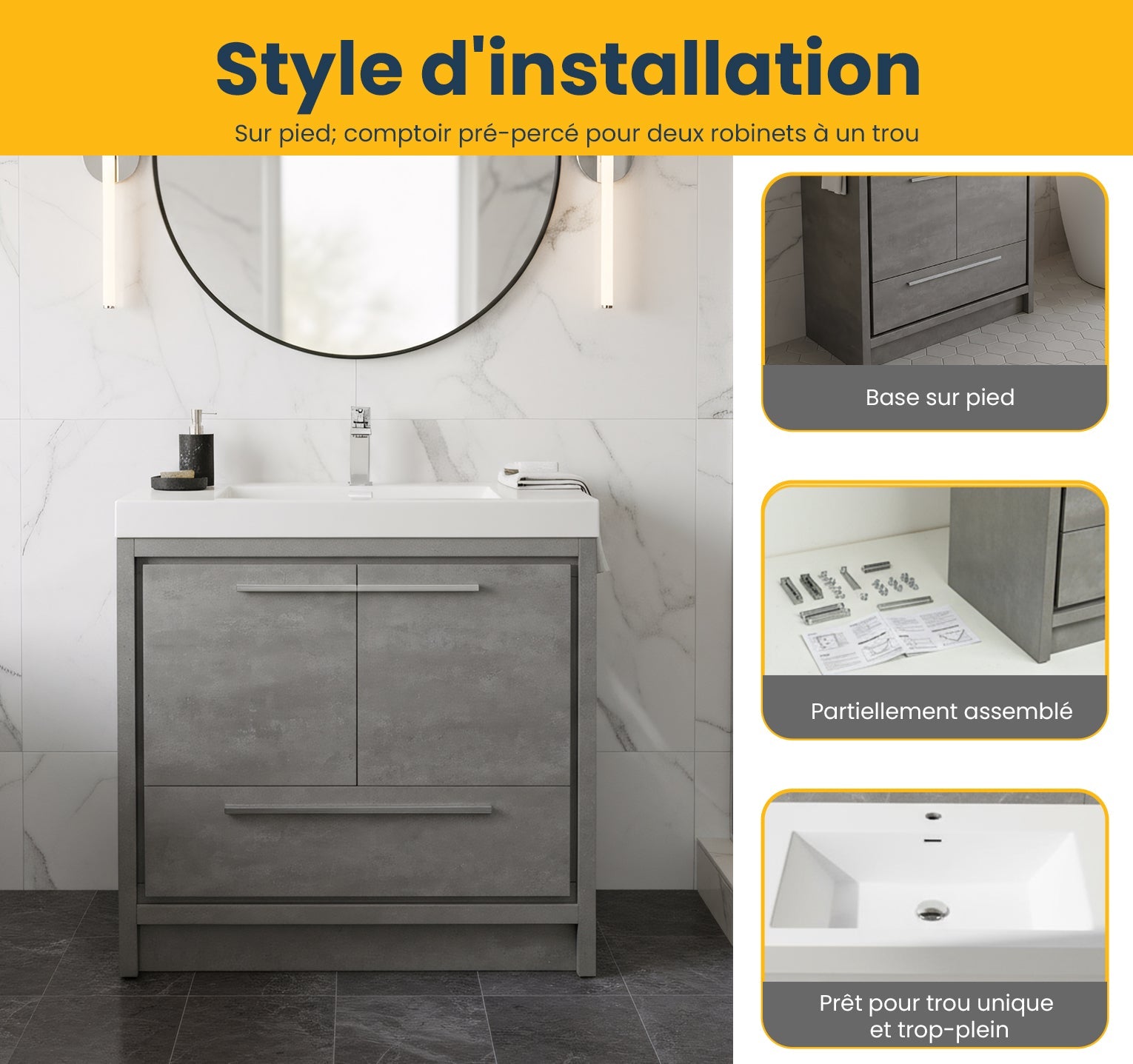 36" Cement Freestanding Bathroom Vanity with White Polymarble Countertop-Migration_Bathroom Vanities-DECOROLALA