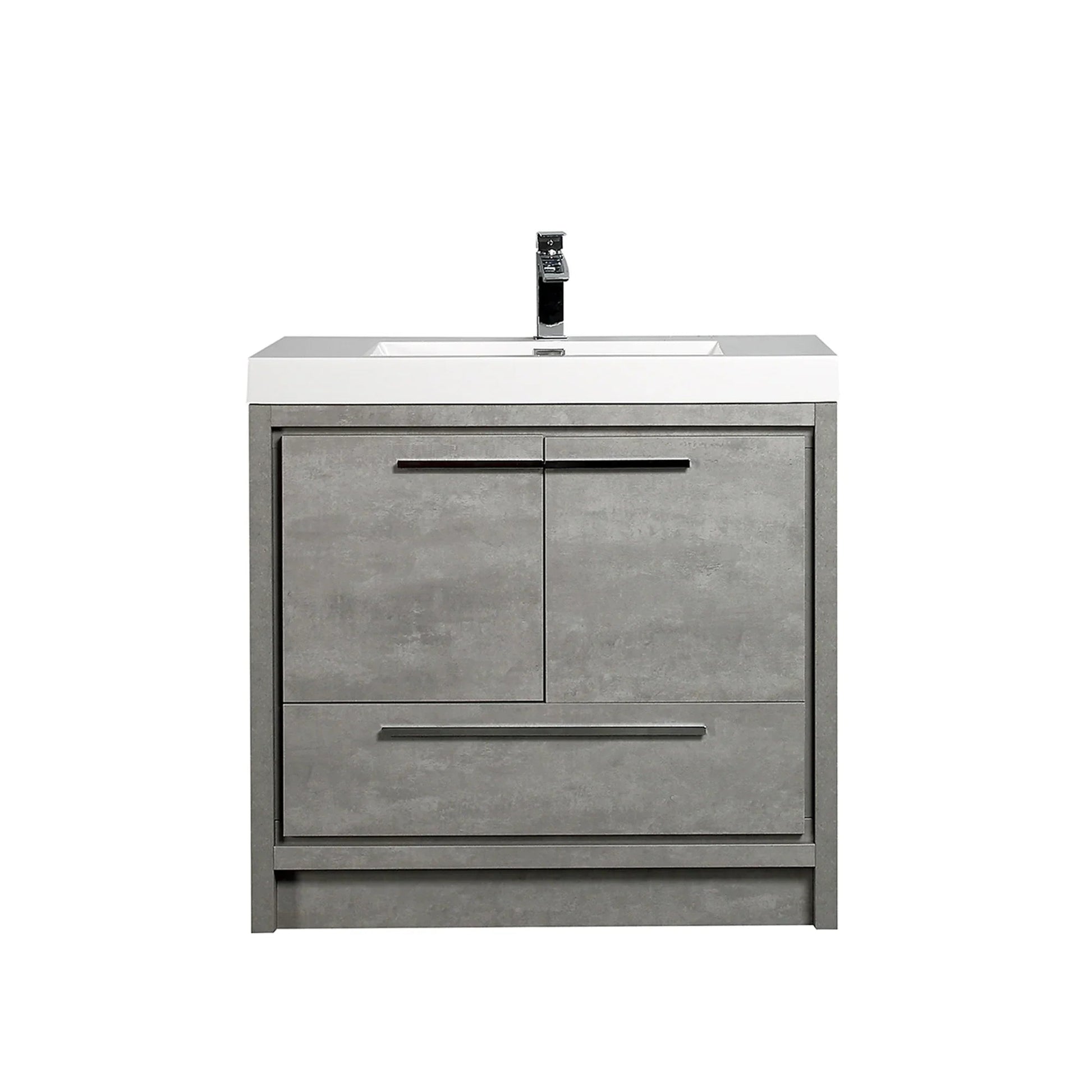 36" Cement Freestanding Bathroom Vanity with White Polymarble Countertop-Migration_Bathroom Vanities-DECOROLALA