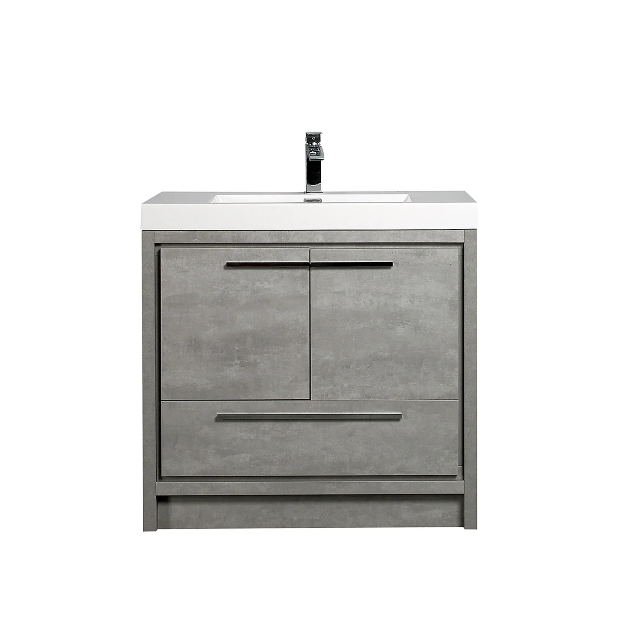36" Cement Freestanding Bathroom Vanity with White Polymarble Countertop-Migration_Bathroom Vanities-DECOROLALA