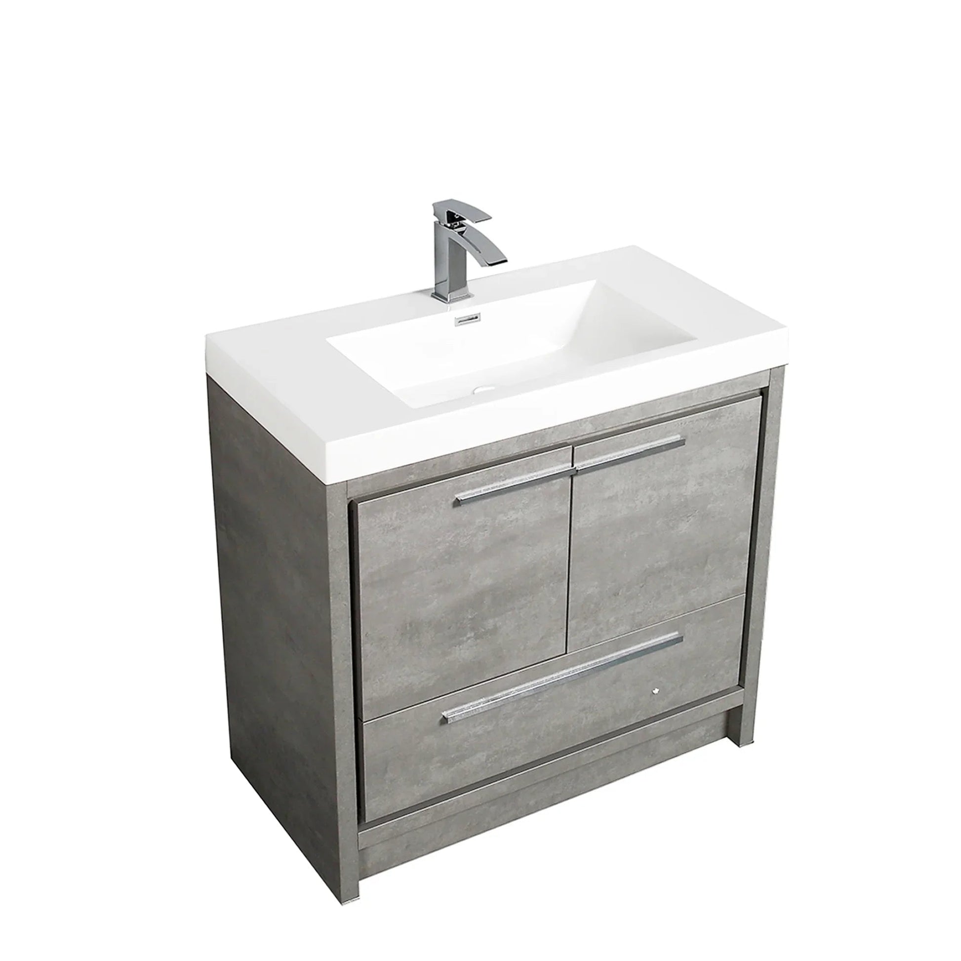 36" Cement Freestanding Bathroom Vanity with White Polymarble Countertop-Migration_Bathroom Vanities-DECOROLALA