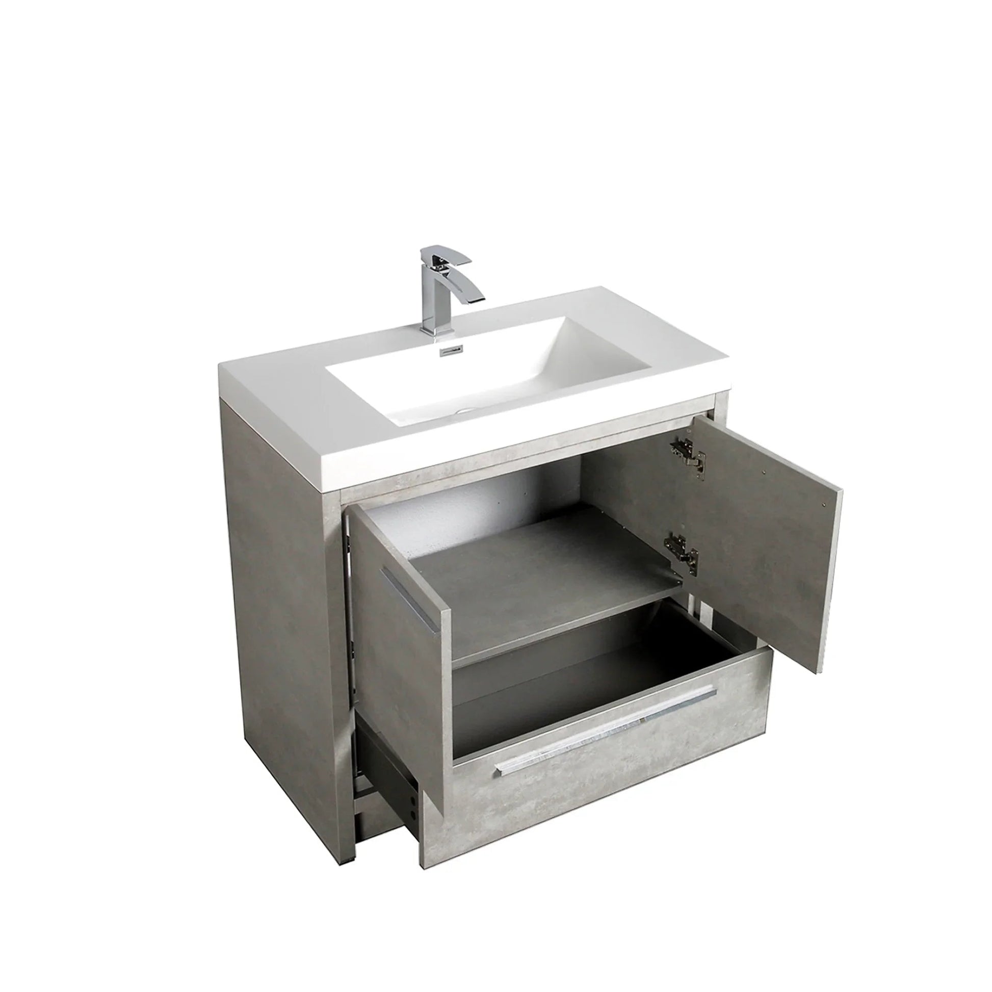 36" Cement Freestanding Bathroom Vanity with White Polymarble Countertop-Migration_Bathroom Vanities-DECOROLALA