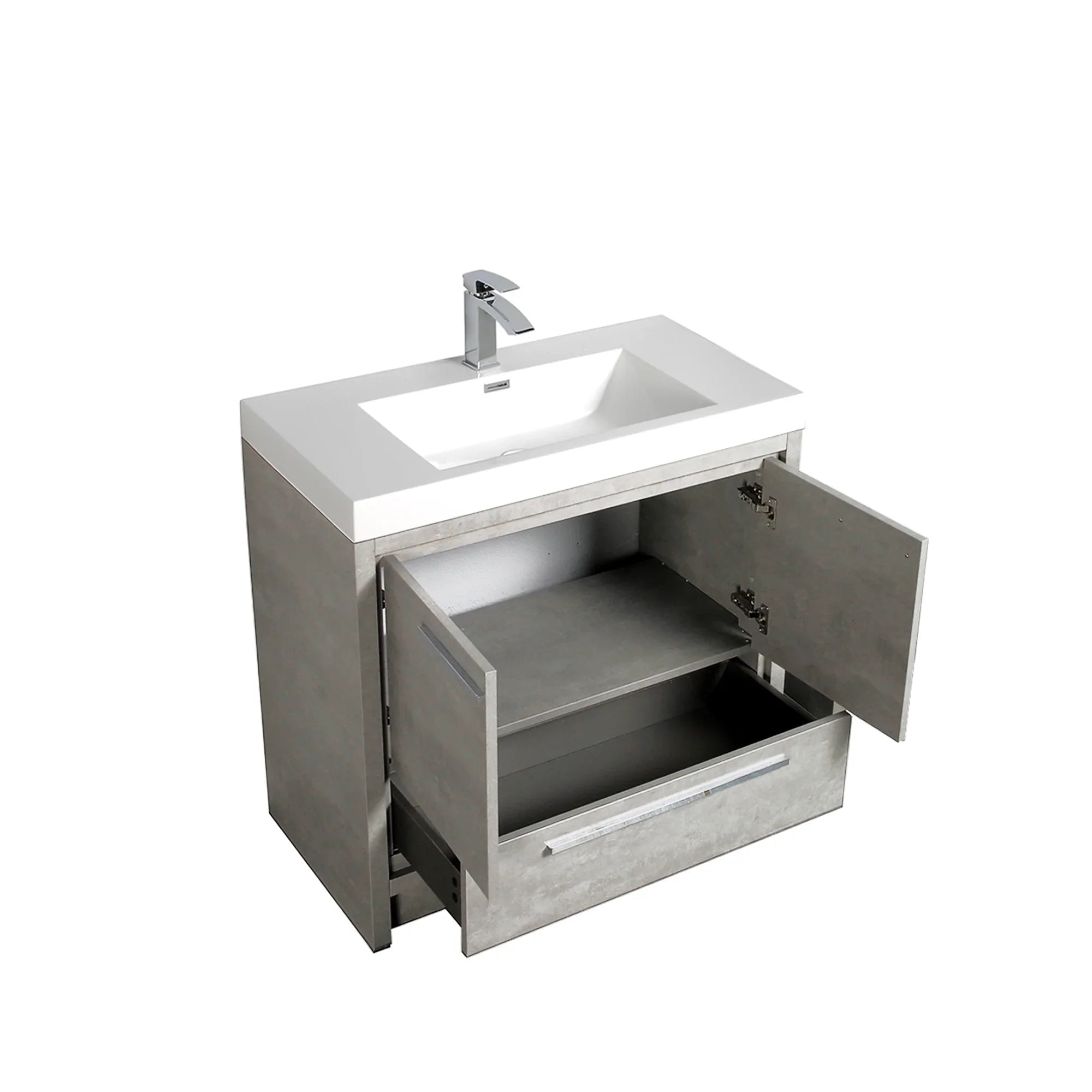 36" Cement Freestanding Bathroom Vanity with White Polymarble Countertop-Migration_Bathroom Vanities-DECOROLALA