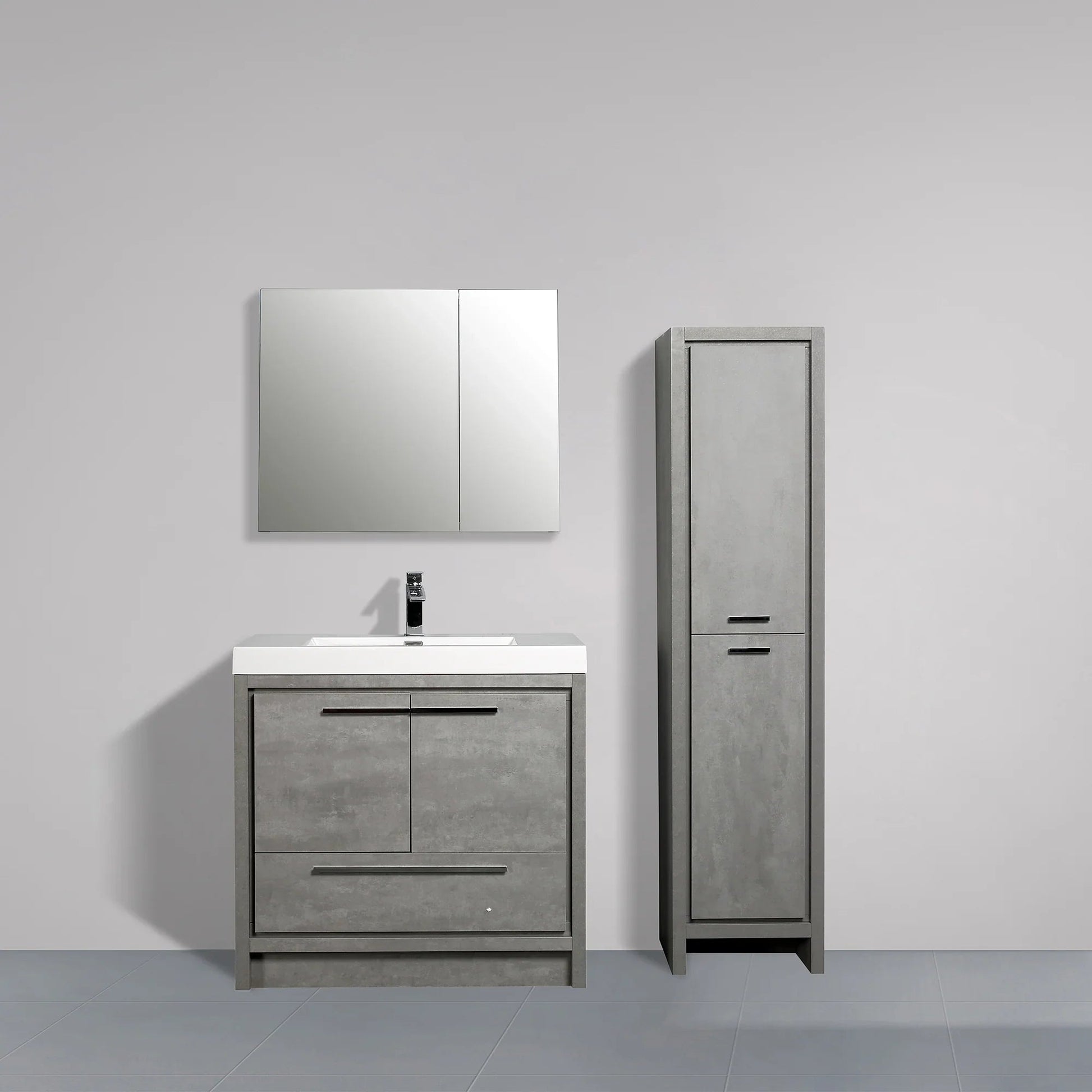 36" Cement Freestanding Bathroom Vanity with White Polymarble Countertop-Migration_Bathroom Vanities-DECOROLALA