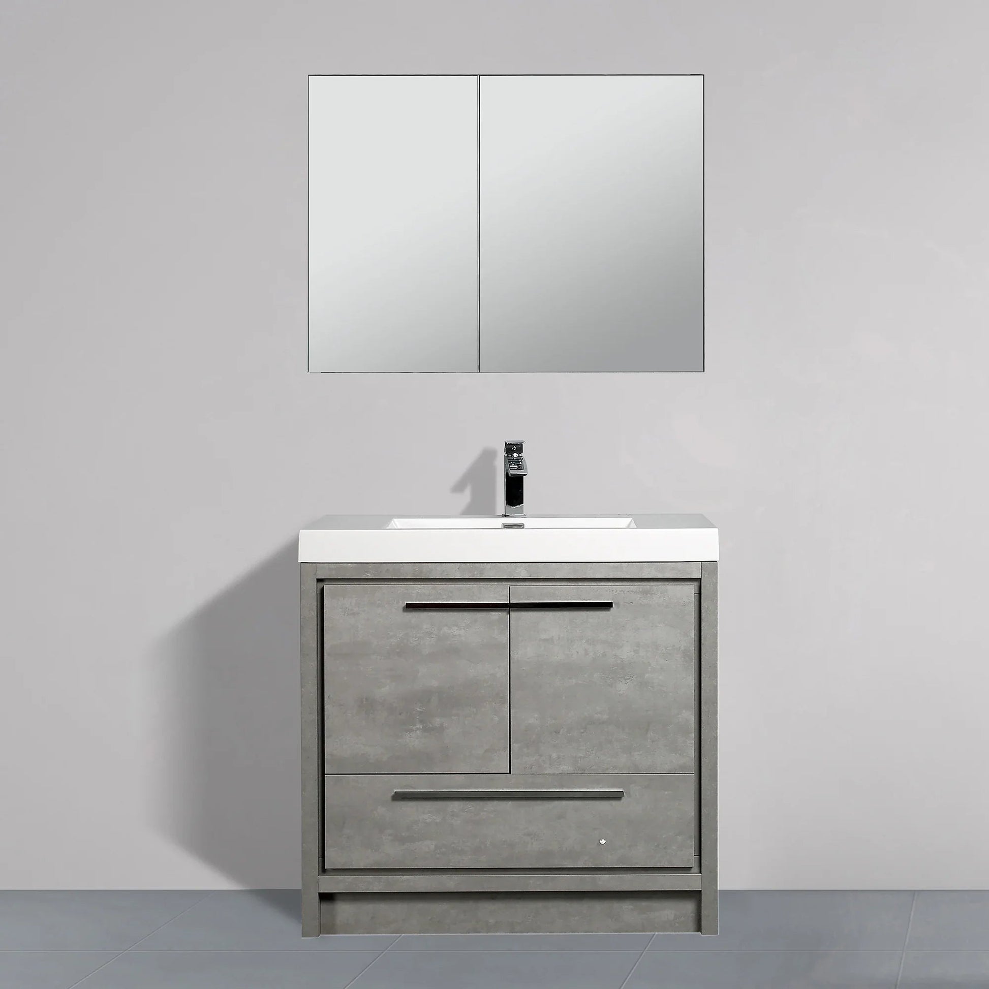 36" Cement Freestanding Bathroom Vanity with White Polymarble Countertop-Migration_Bathroom Vanities-DECOROLALA