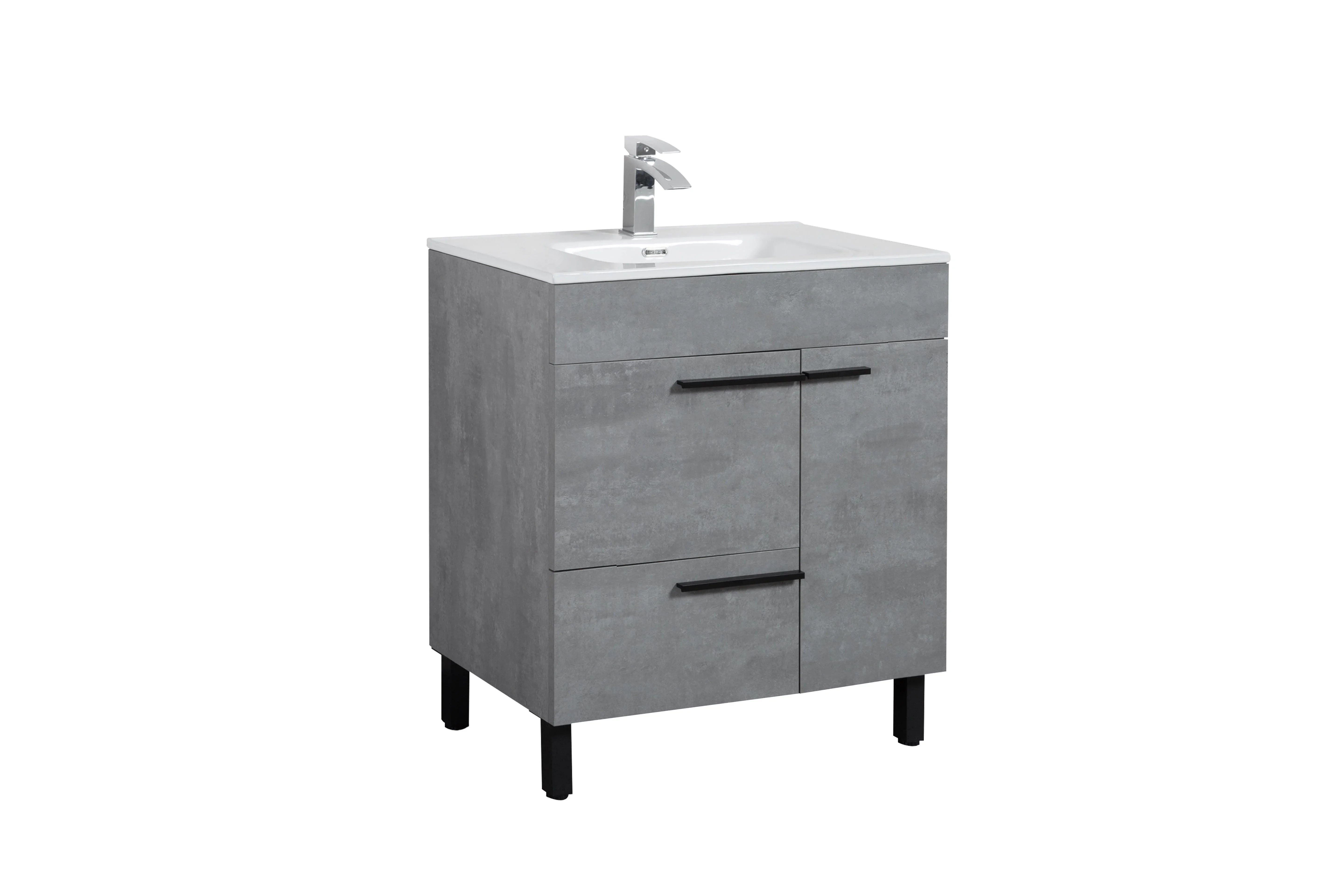 36" Cement Freestanding Single Sink Bathroom Vanity with White Ceramic Countertop-Migration_Bathroom Vanities-DECOROLALA