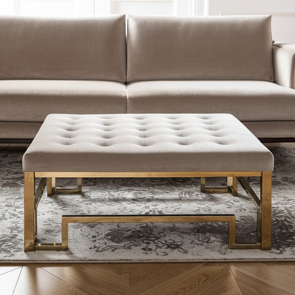 36" Champagne Polyester Tufted Cocktail Ottoman-Ottomans-DECOROLALA