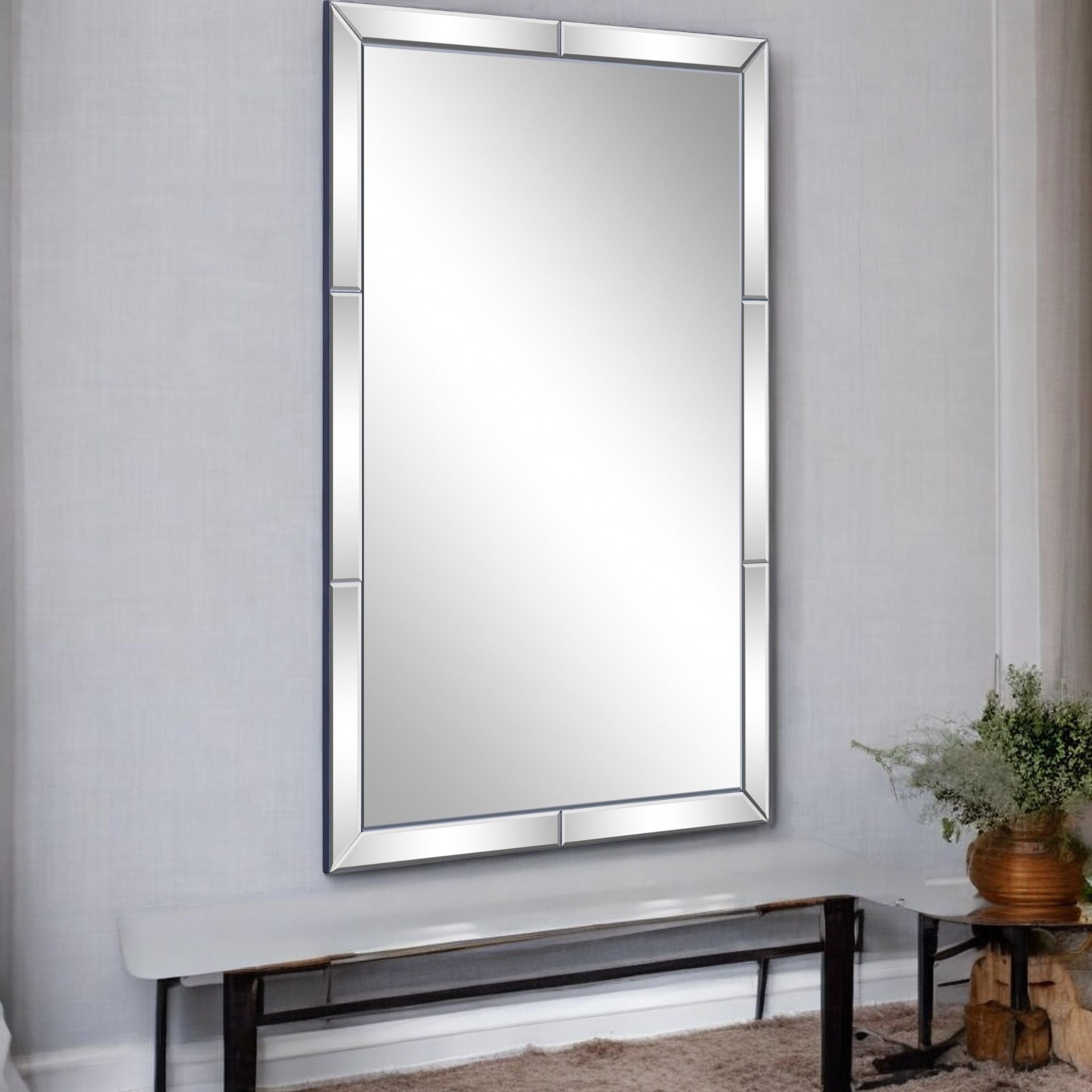 36" Clear Beveled Glass Panels Framed Accent Mirror-Mirrors-DECOROLALA