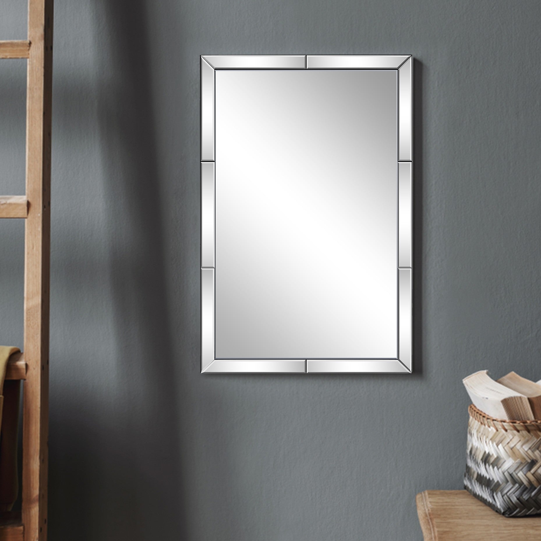36" Clear Beveled Glass Panels Framed Accent Mirror-Mirrors-DECOROLALA
