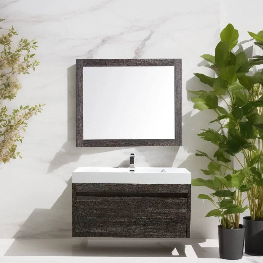 36" Dark Oak Framed Bathroom Mirror - Labrador Collection-Migration_Mirrors-DECOROLALA