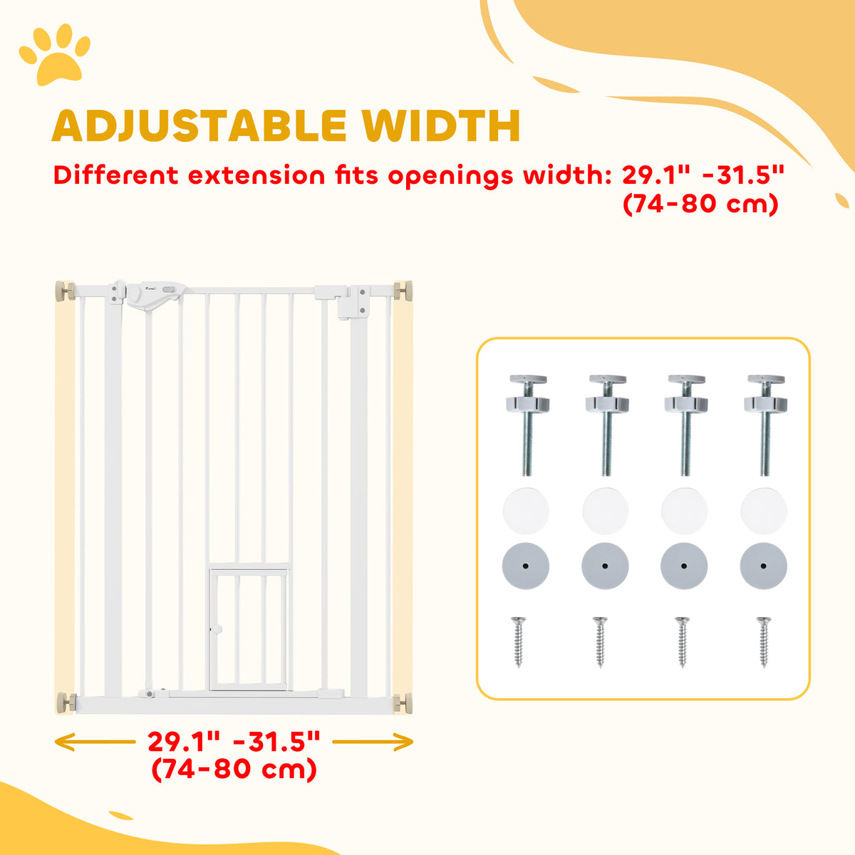 36" Easy Open Indoor Steel Dog Gate - White 29"-31.5" Wide-Dogs-DECOROLALA
