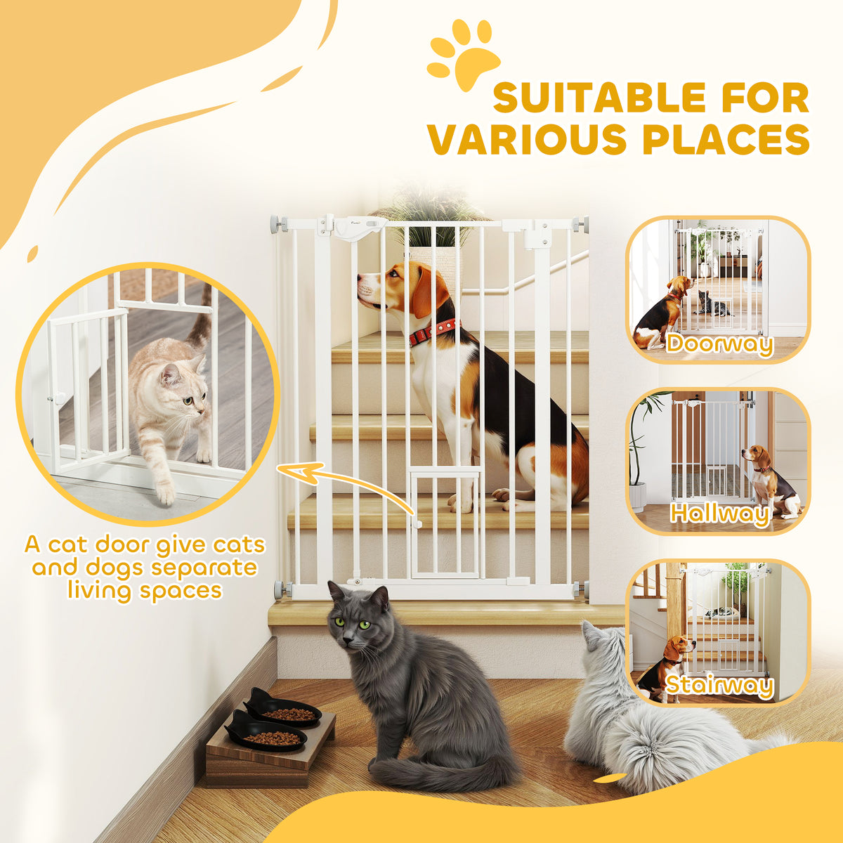 36" Easy Open Indoor Steel Dog Gate - White 29"-31.5" Wide-Dogs-DECOROLALA