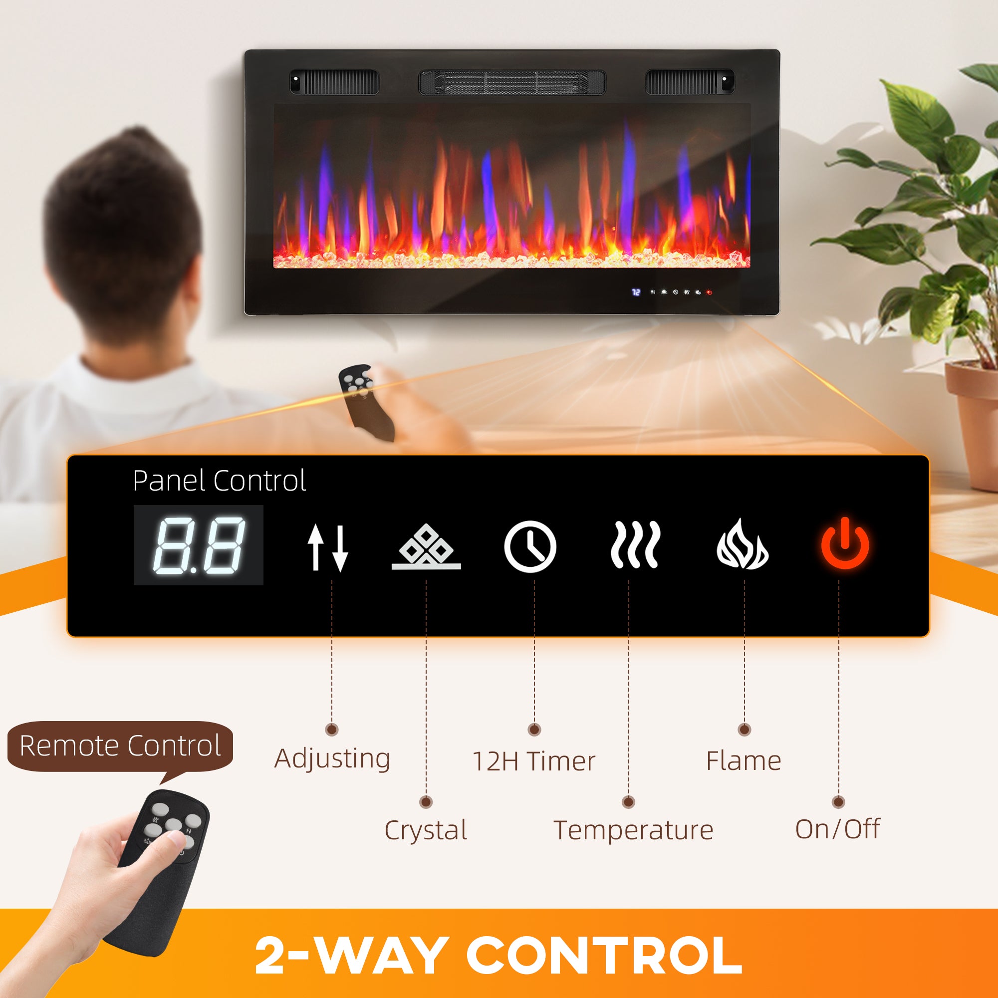 36" Electric Fireplace Heater - 1500W Black Slim Design-Home Furnishings > Home Décor > Fireplaces & Accessories > Electric Fireplaces-DECOROLALA