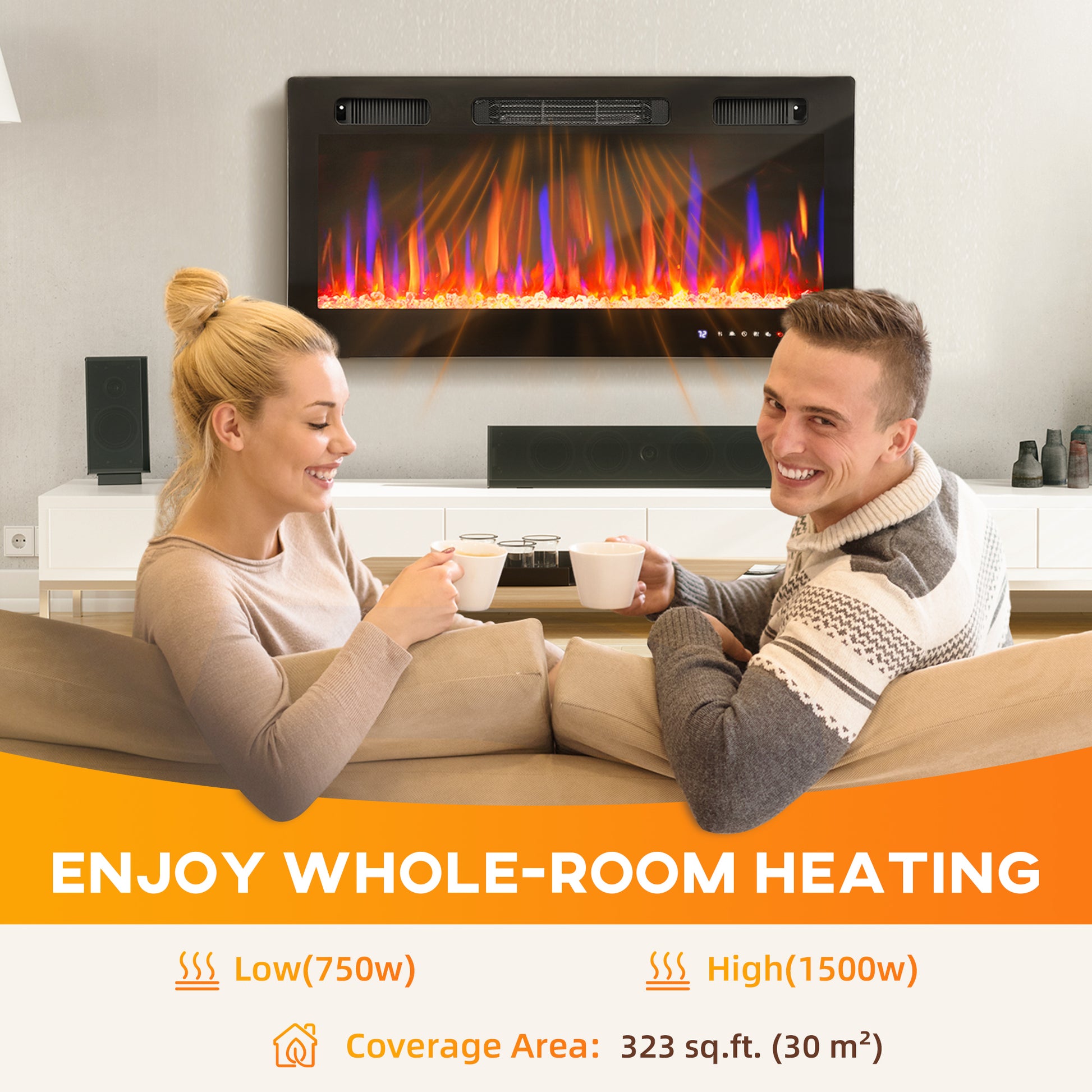36" Electric Fireplace Heater - 1500W Black Slim Design-Home Furnishings > Home Décor > Fireplaces & Accessories > Electric Fireplaces-DECOROLALA