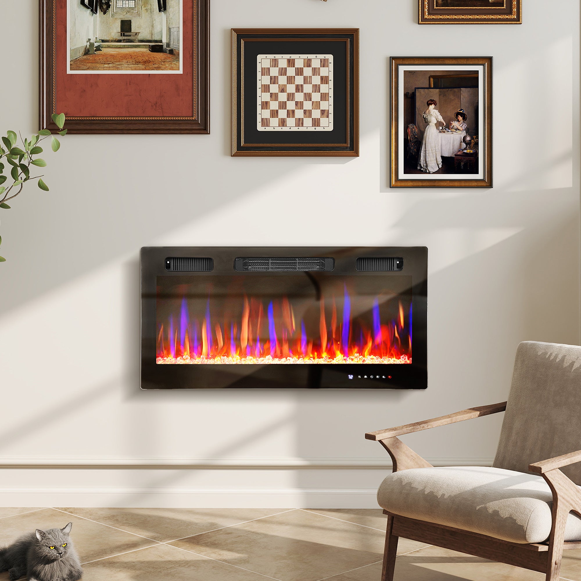 36" Electric Fireplace Heater - 1500W Black Slim Design-Home Furnishings > Home Décor > Fireplaces & Accessories > Electric Fireplaces-DECOROLALA
