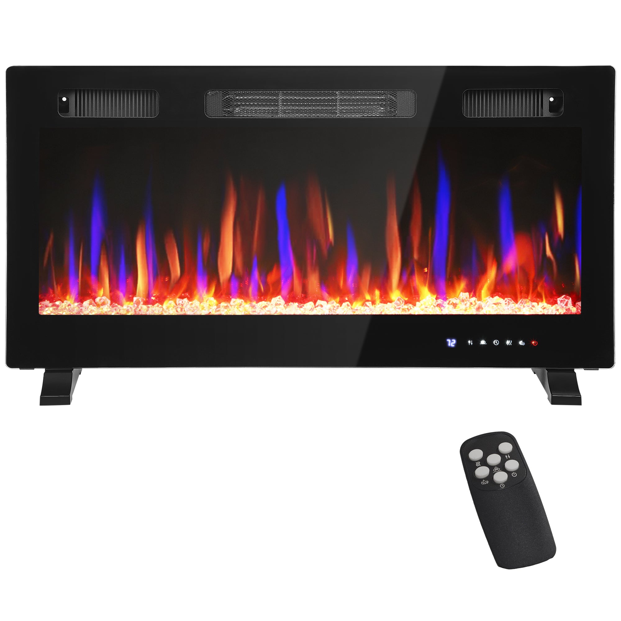 36" Electric Fireplace Heater - 1500W Black Slim Design-Home Furnishings > Home Décor > Fireplaces & Accessories > Electric Fireplaces-DECOROLALA