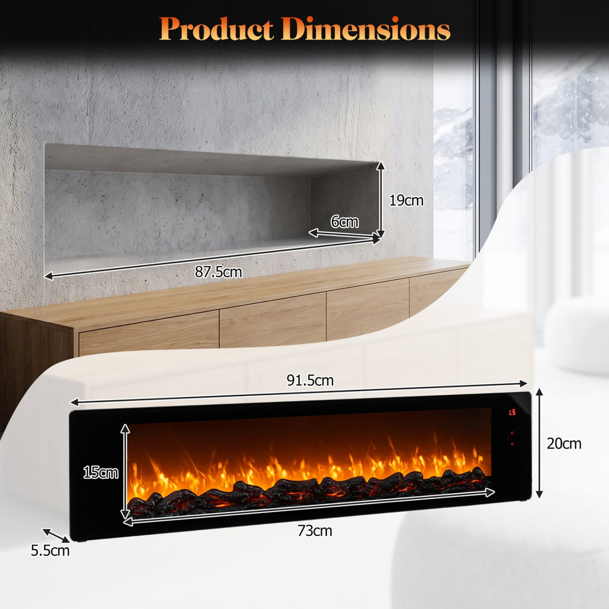36" Electric Fireplace with 5-Level Adjustable Brightness and Speed-Fireplaces-DECOROLALA
