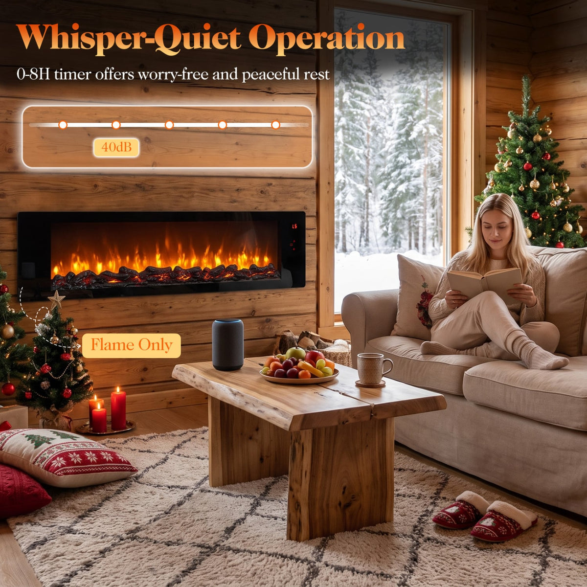 36" Electric Fireplace with 5-Level Adjustable Brightness and Speed-Fireplaces-DECOROLALA
