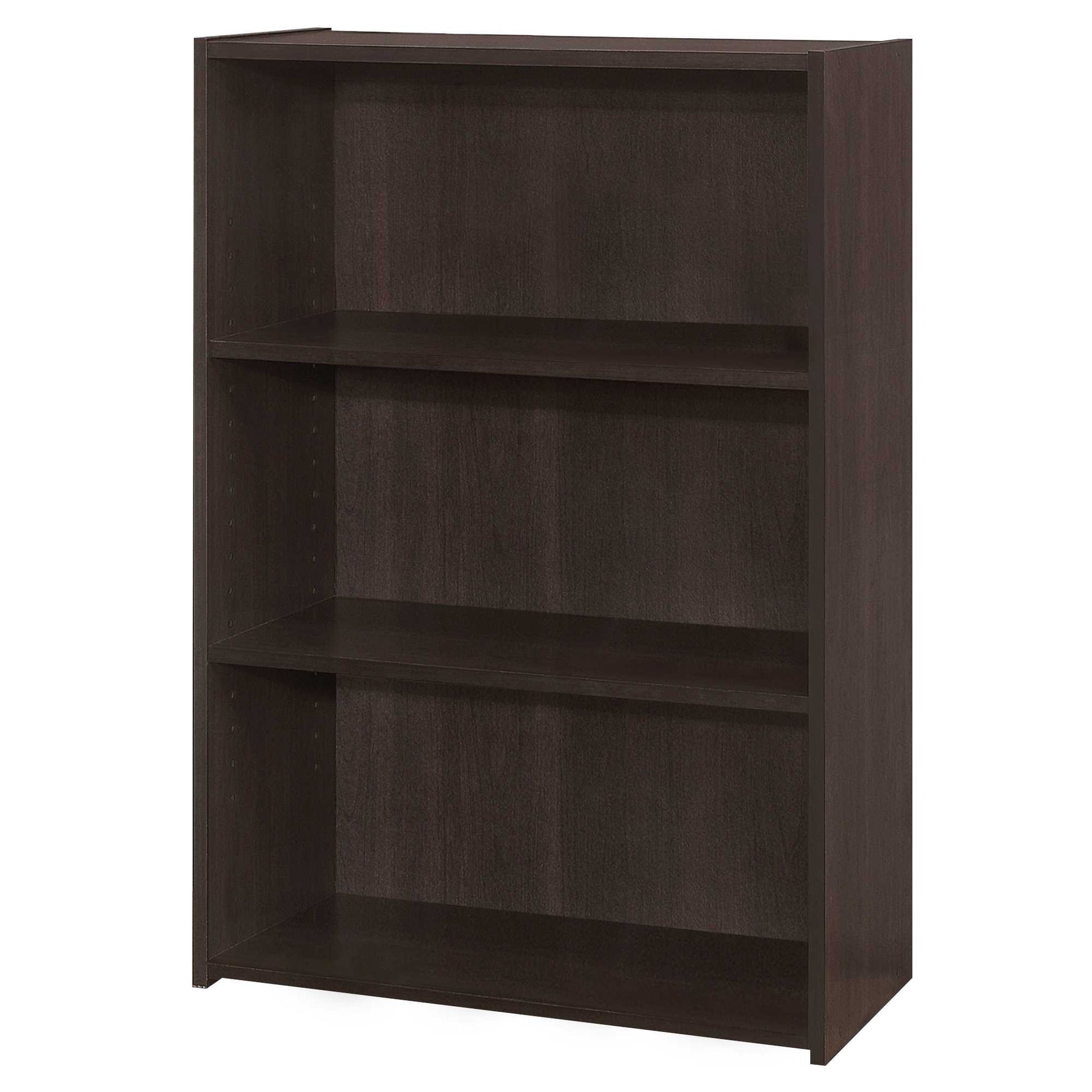 36" Espresso Wood Adjustable Three Tier Bookcase-Bookcases-DECOROLALA