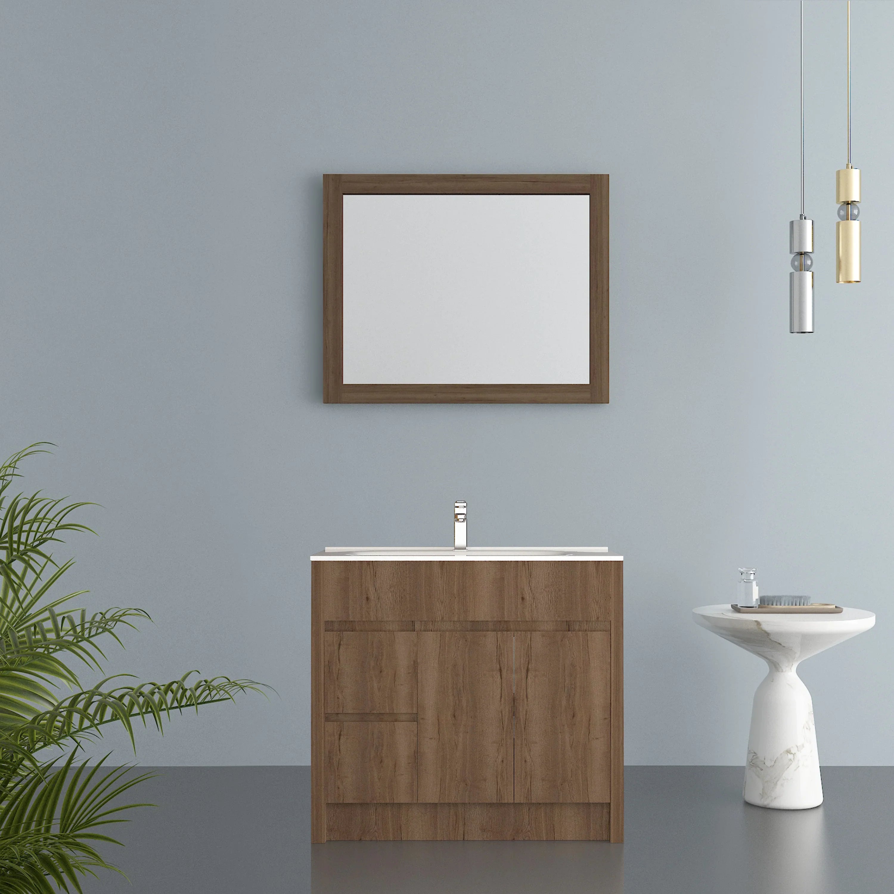 36" Frosted Oak Rectangular Framed Mirror - Designed for Horizontal & Vertical Installation