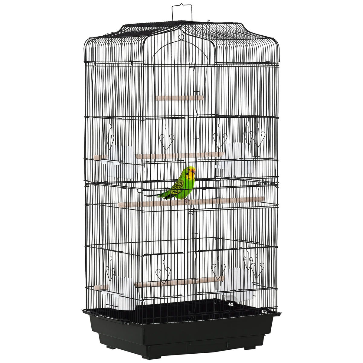 36" Flight Bird Cage with Perches and Feeders - Black-Birds-DECOROLALA
