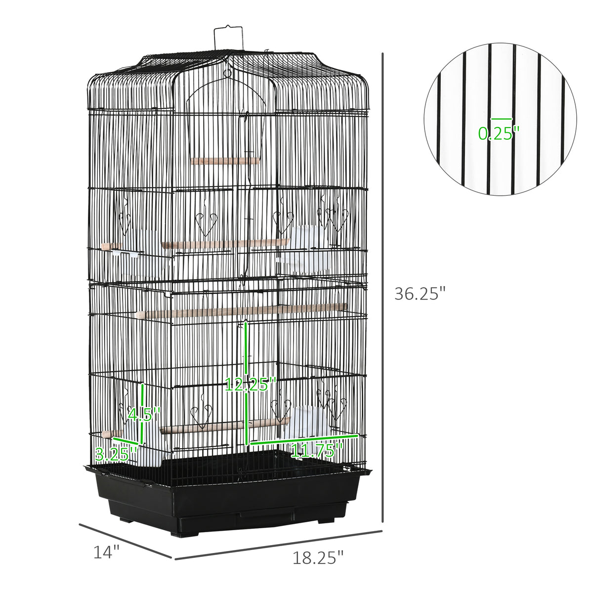 36" Flight Bird Cage with Perches and Feeders - Black-Birds-DECOROLALA