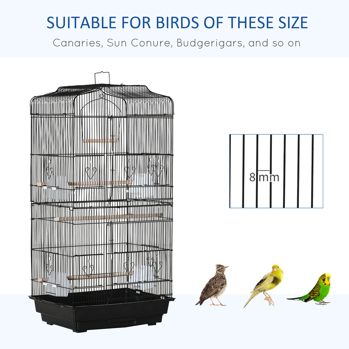 36" Flight Bird Cage with Perches and Feeders - Black-Birds-DECOROLALA