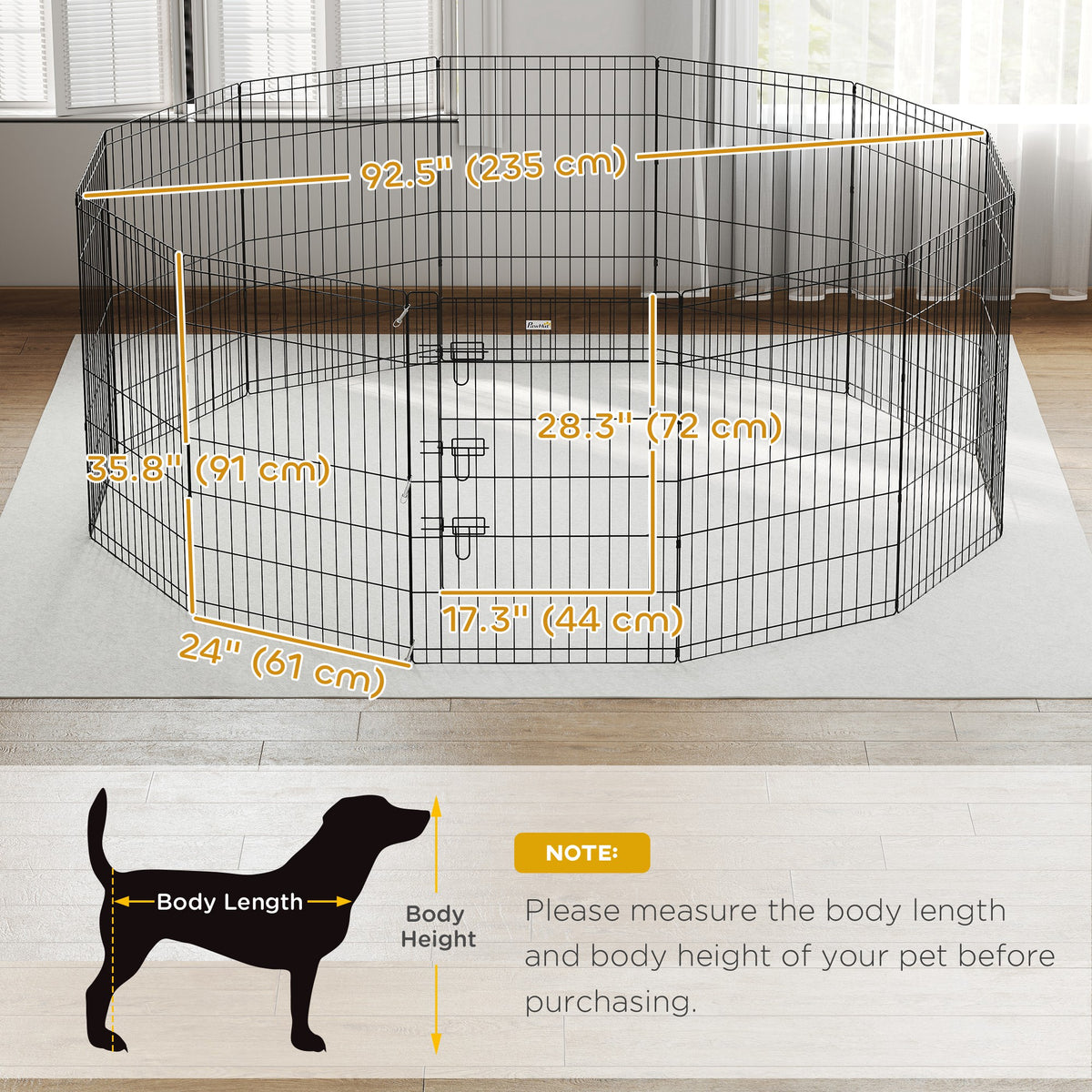 36" Foldable Metal Pet Playpen - 12 Panels Black Dog Kennel-Dogs-DECOROLALA